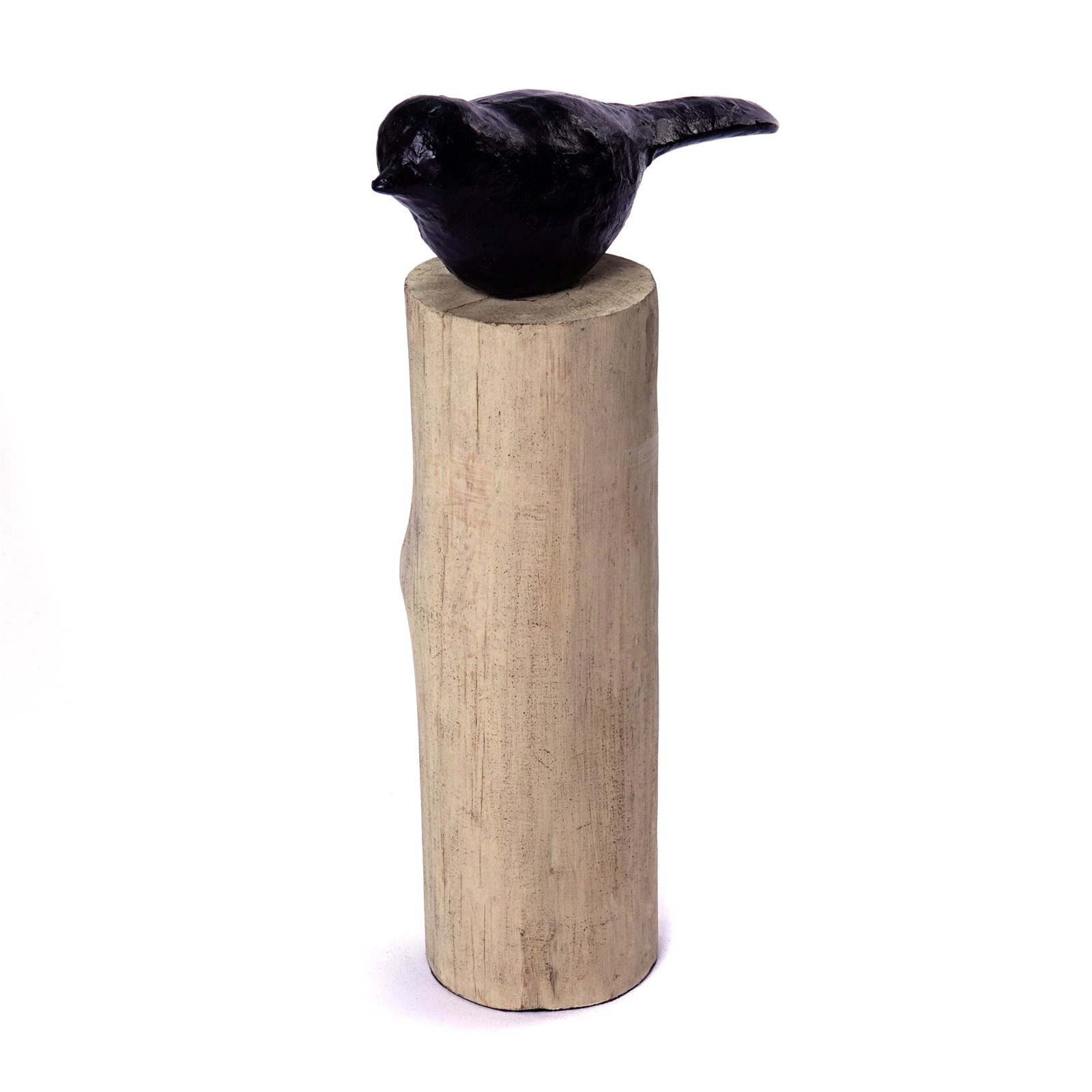 CREEDWOOD Skulptur VOGEL SKULPTUR "BIRDY I", Mangoholz, 30cm, Vogel auf Holzstamm
