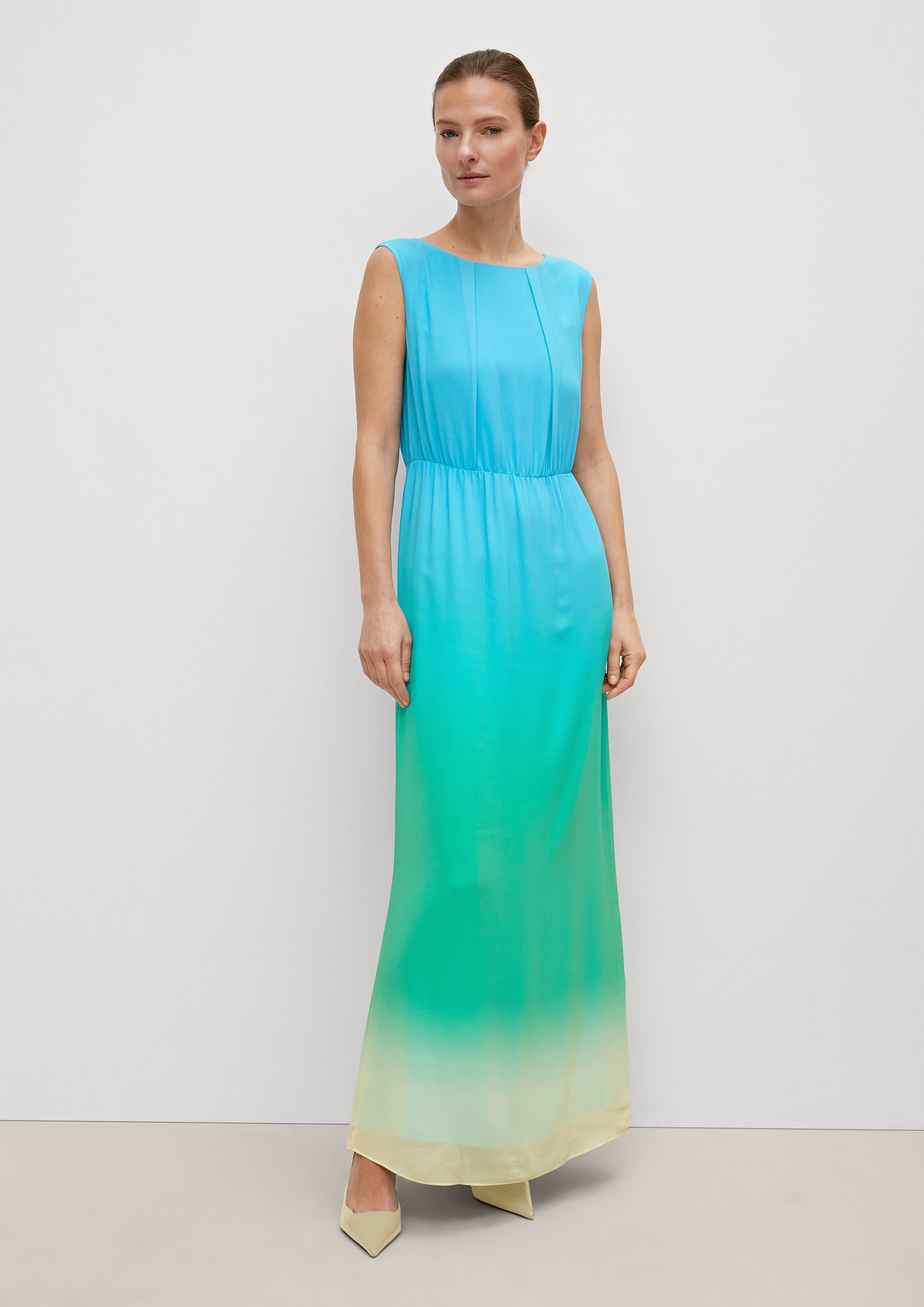 Comma Maxikleid Chiffon-Kleid mit Farbverlauf Raffung