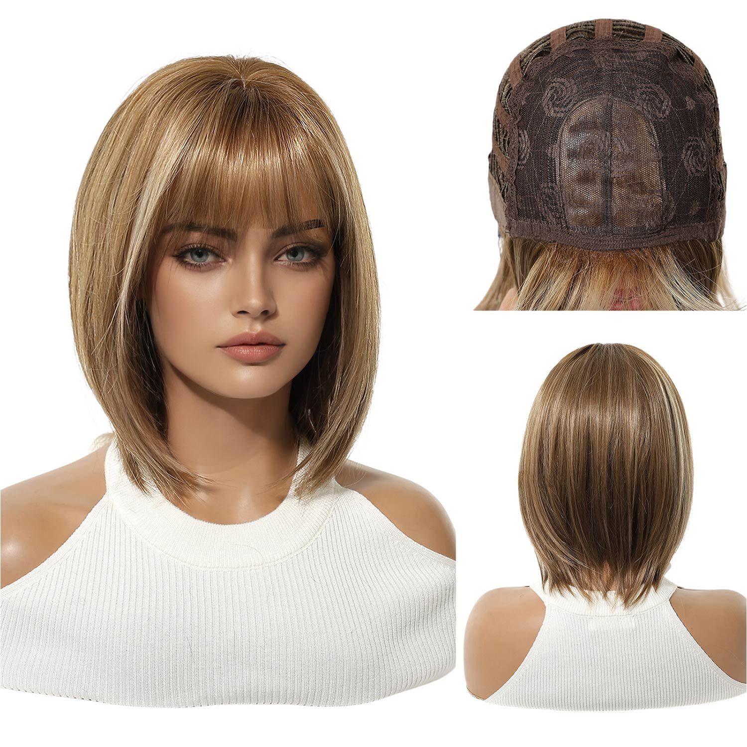 Refttenw Kunsthaarperücke Kunsthaarperücke,Bob Perücke,Kostüm-Perücke,Kurzhaarperücke mit Pony