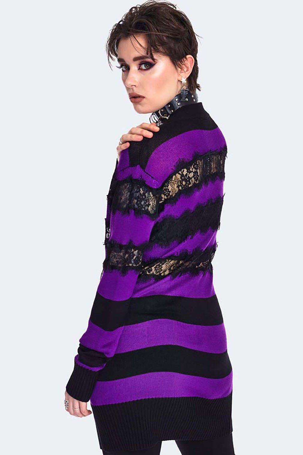 Jawbreaker Strickjacke Oversized Stripe Purple Cardigan Punk Grufti Gothic