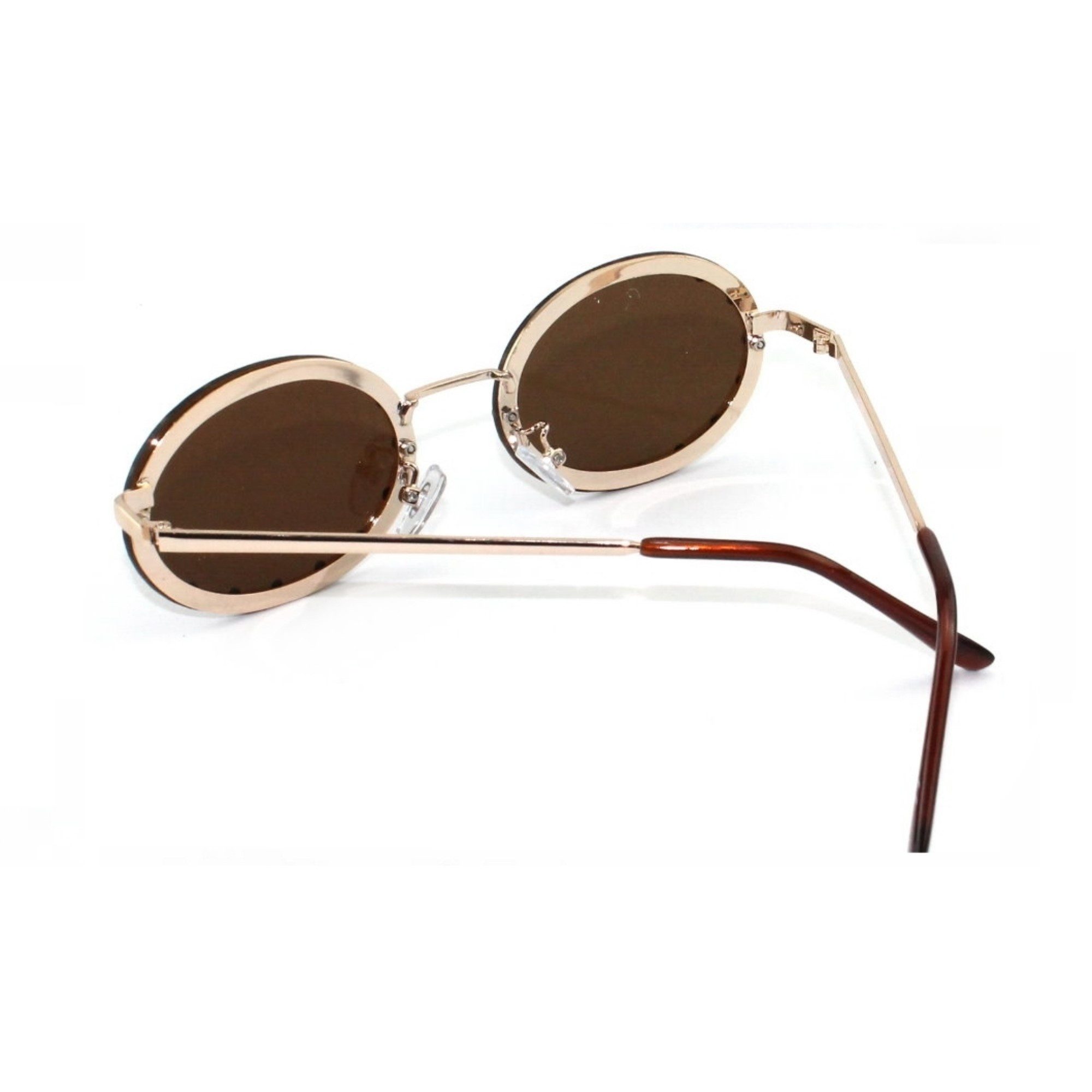 Rennec Sonnenbrille (1x Damen Brille Edelstahl Oval mit Brillenbeutel) Ovale Nickelbrille Klein mit Strass besetzte getönte Gläser