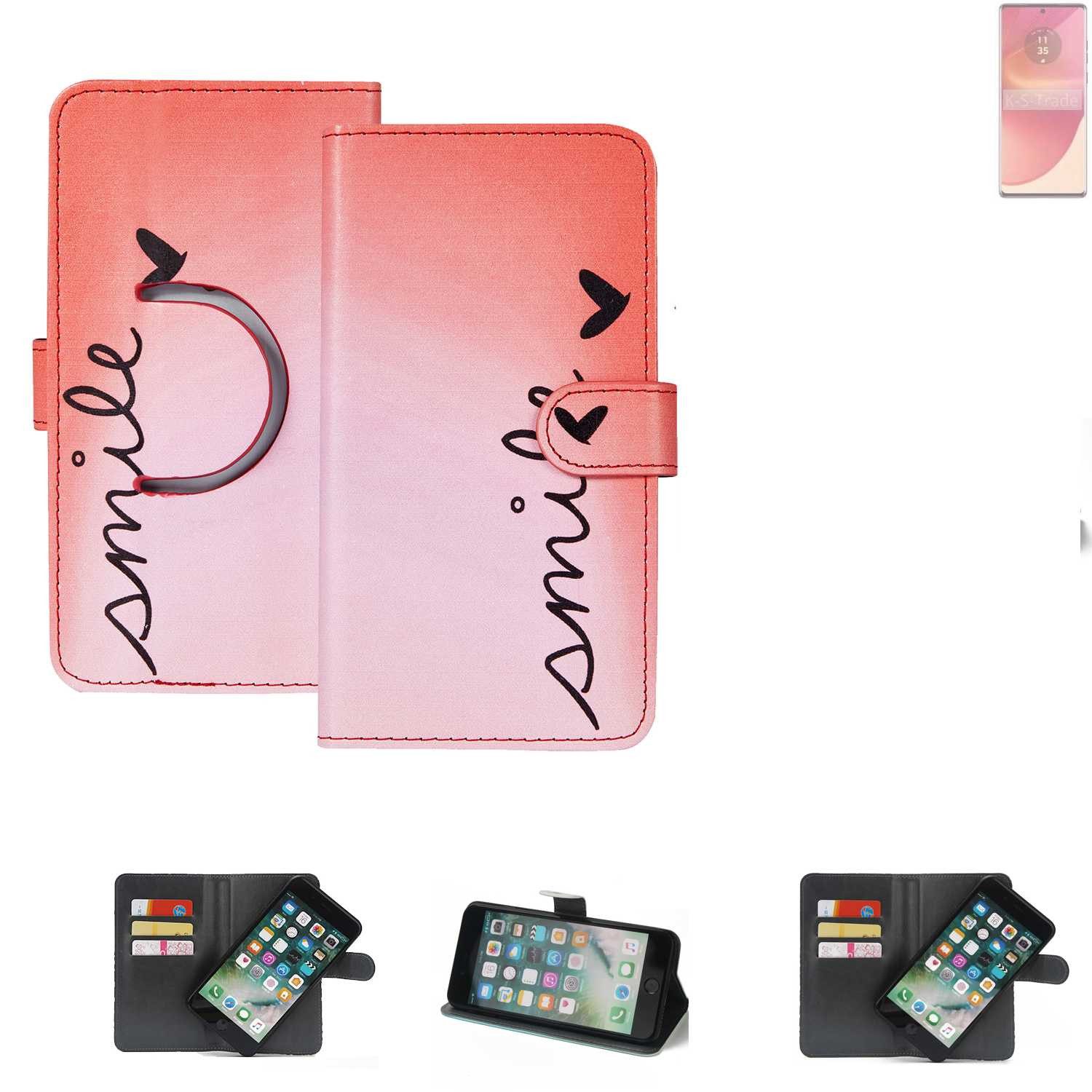 K-S-Trade Handyhülle für Motorola Edge 50 Fusion, Schutzhülle Handyhülle Hülle cover bookstyle Etui ''smile'' rot