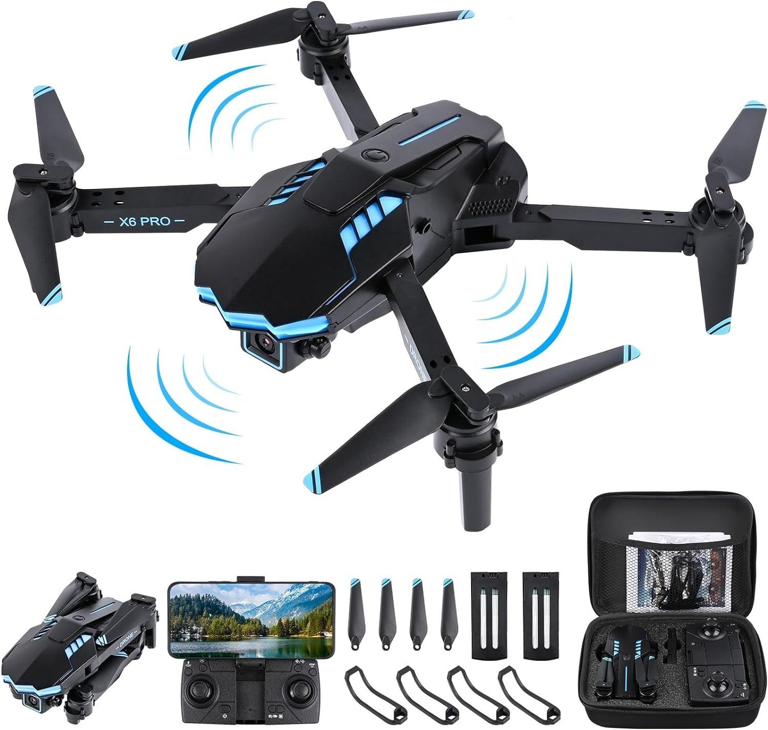 Weinsamkeit RC Drohne mit Kamera für Kinder, WiFi FPV Drone für Anfänger Drohne (1080P HD, RC Quadcopter mit 2 Akku, Schwerkraft Sensor Ein-Tasten-Start/Landung)