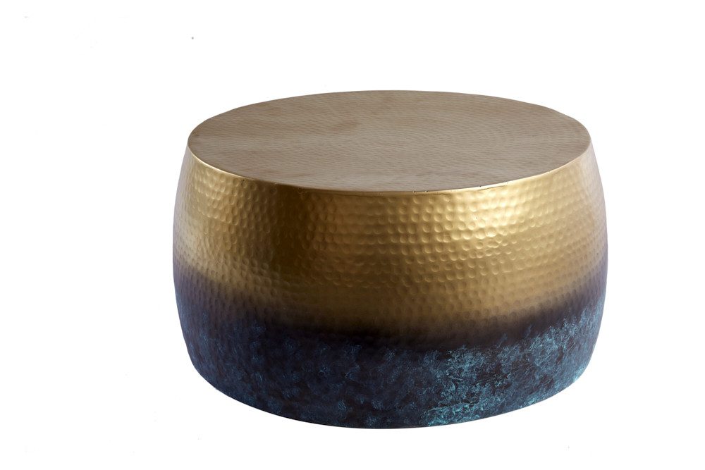riess-ambiente Couchtisch ORIENT III Ø60cm gold / blau (Einzelartikel, 1-St), Wohnzimmer · rund · Metall mit Patina · Hammerschlag Design · handmade