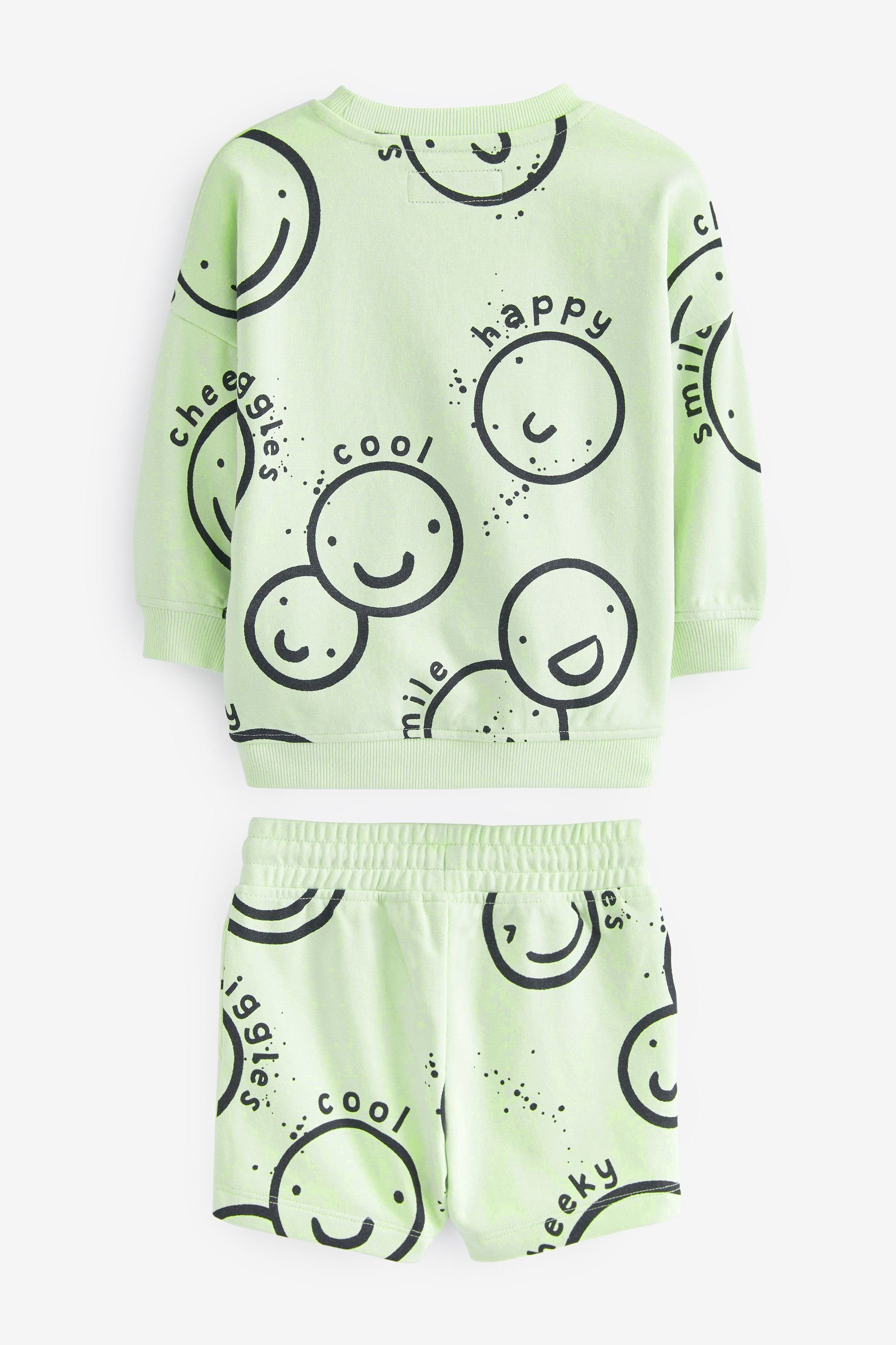 Jersey-Sweatshirt und (2-tlg) Set Smile Lime Green Next Shorts Sweatanzug im Gemustertes