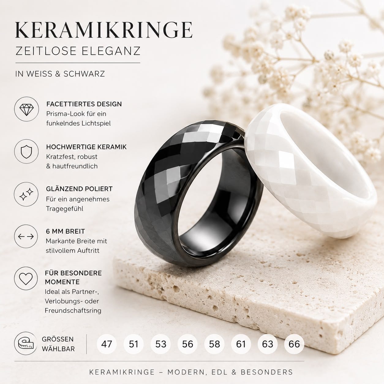 Taffstyle Fingerring Keramikring Partnerring Verlobungsring Elegant Prisma Ring Facettiert (Eleganter Ring aus Keramik mit Prisma Facetten – ideal als Geschenk) – Bild 2 von 4
