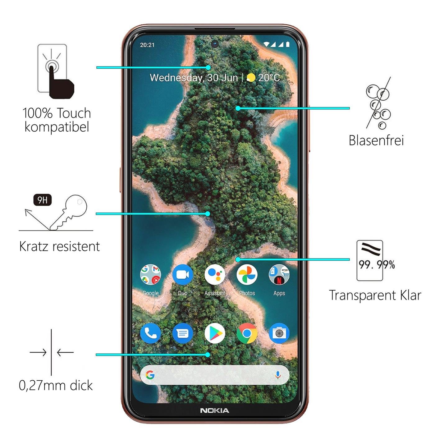 CoolGadget Schutzfolie Panzerfolie für Nokia X20 / X10, (9H Härtegrad, 2x Schutzglas, 1xReinigungset), Displayfolie Panzer Schutzfolie 2 Stück für Nokia X20 / X10 Glas Folie
