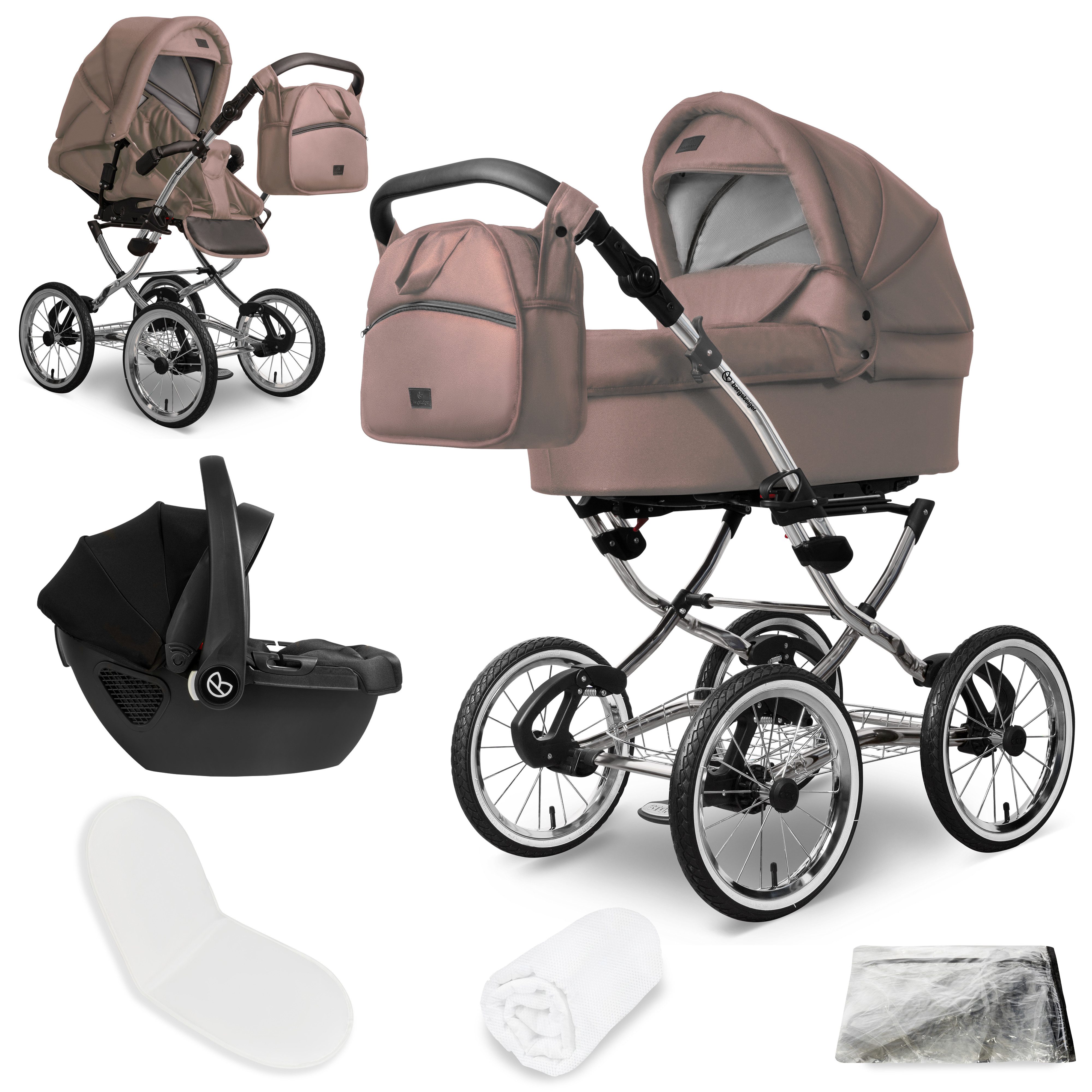bergsteiger Kombi-Kinderwagen Venedig Retro-Kinderwagen 3in1, (10-tlg)