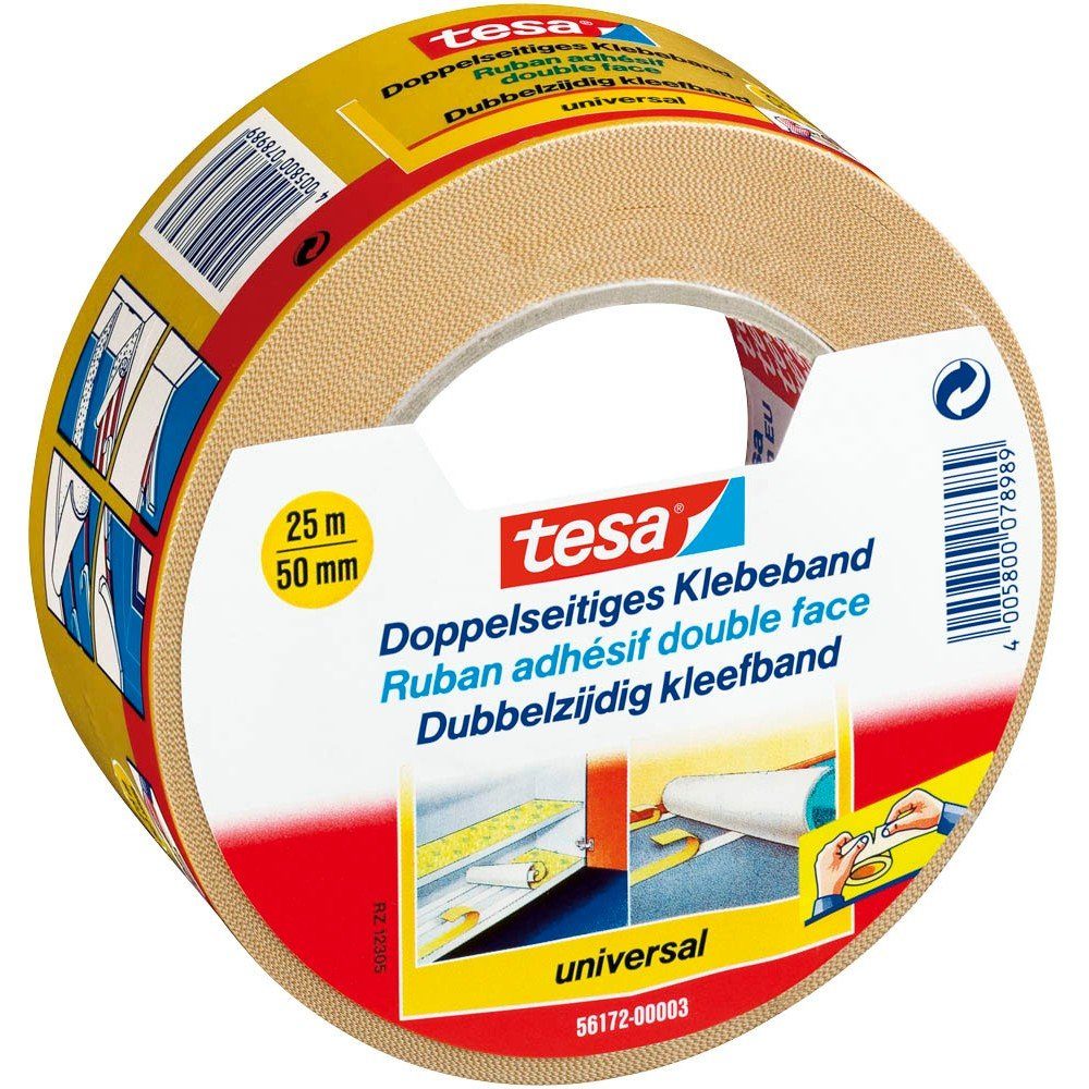 tesa Doppelklebeband 25 Meter doppelseitiges Klebeband UNIVERSAL - 50mm (1-St., Dicke: 185 µm)