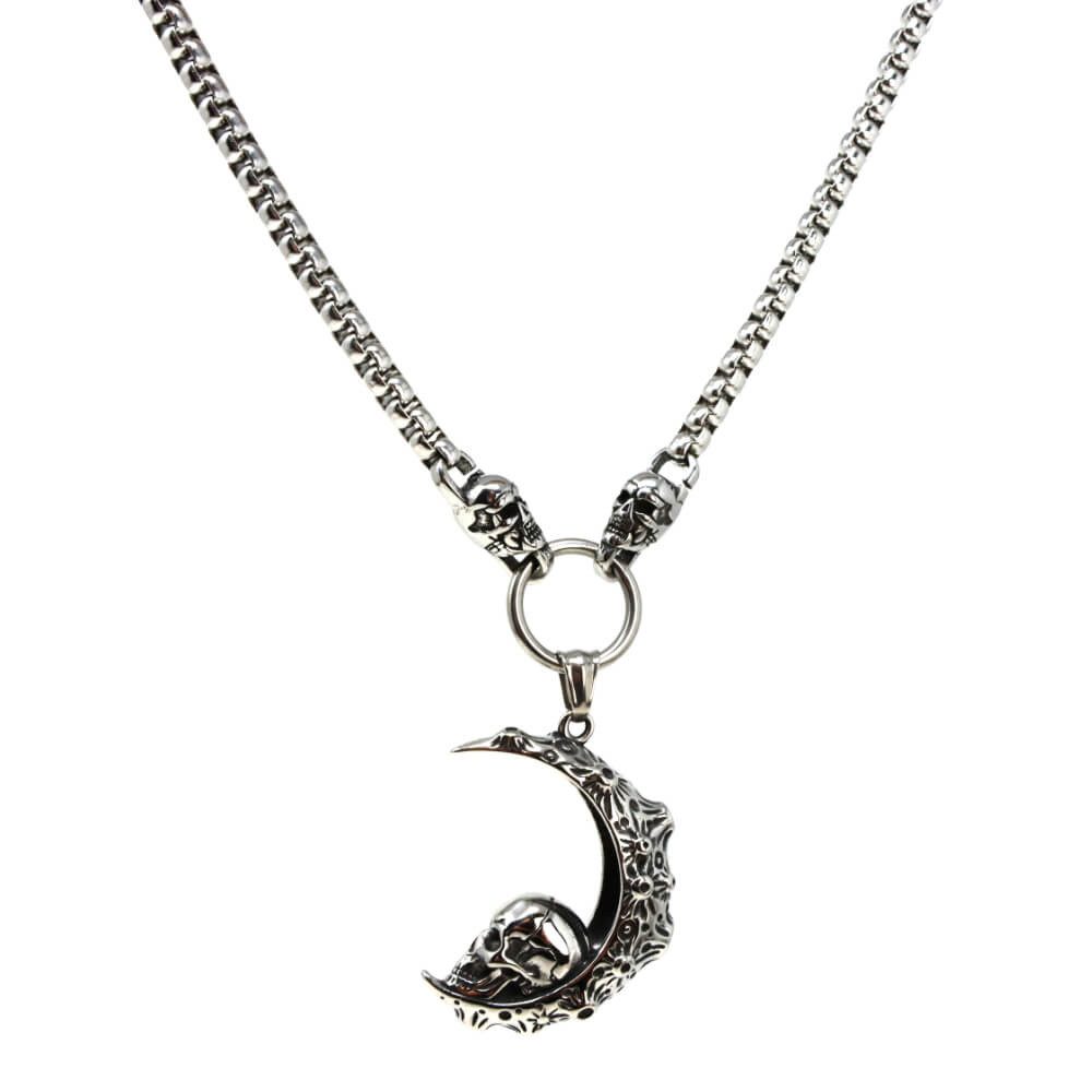 DALMARO Kette mit Anhänger Halskette Edelstahlkette 316L MASSIV MOND SKULL günstig online kaufen