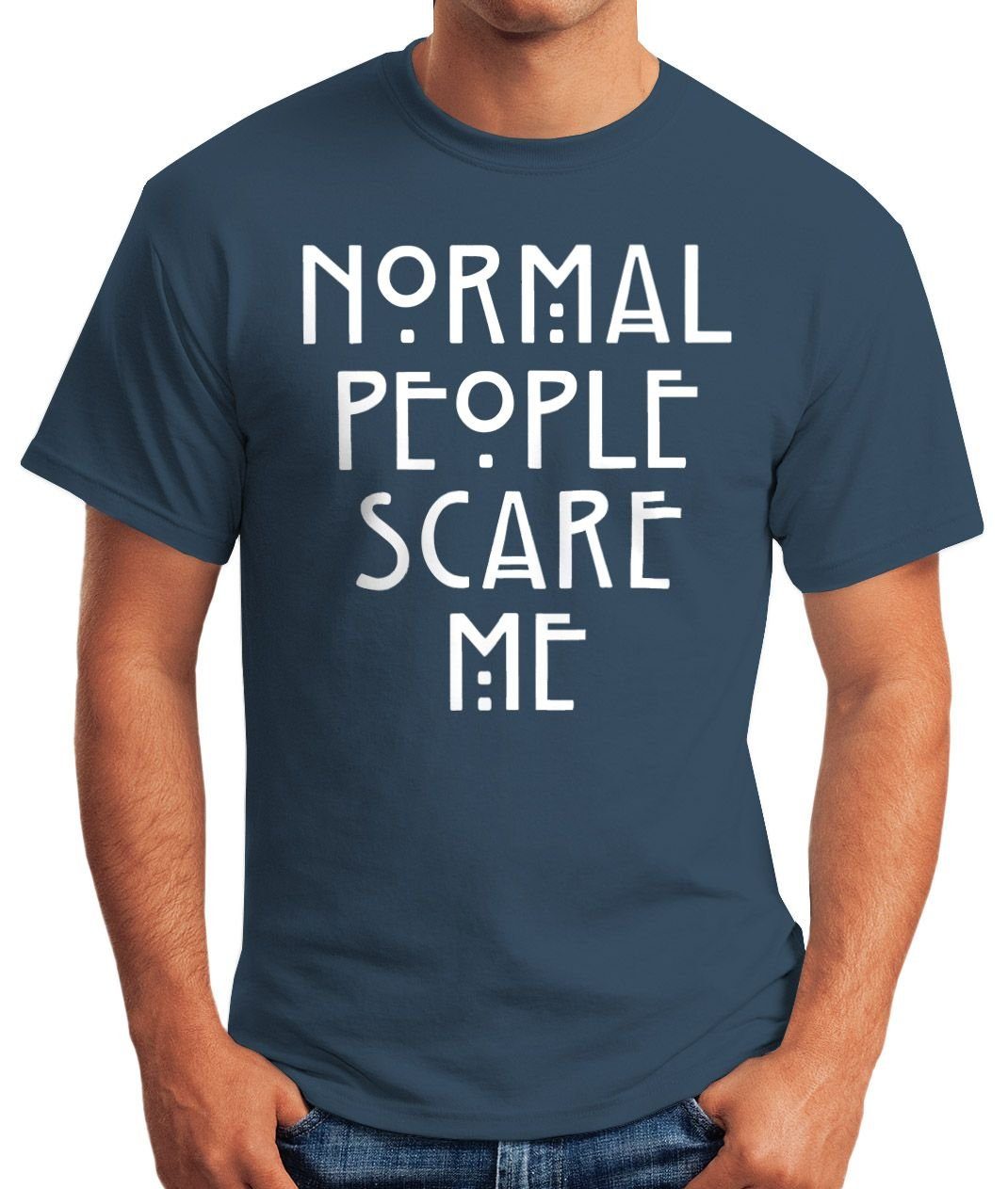 People Fun-Shirt mit Me Scare Normal Moonworks® MoonWorks blau Print-Shirt T-Shirt Herren Print