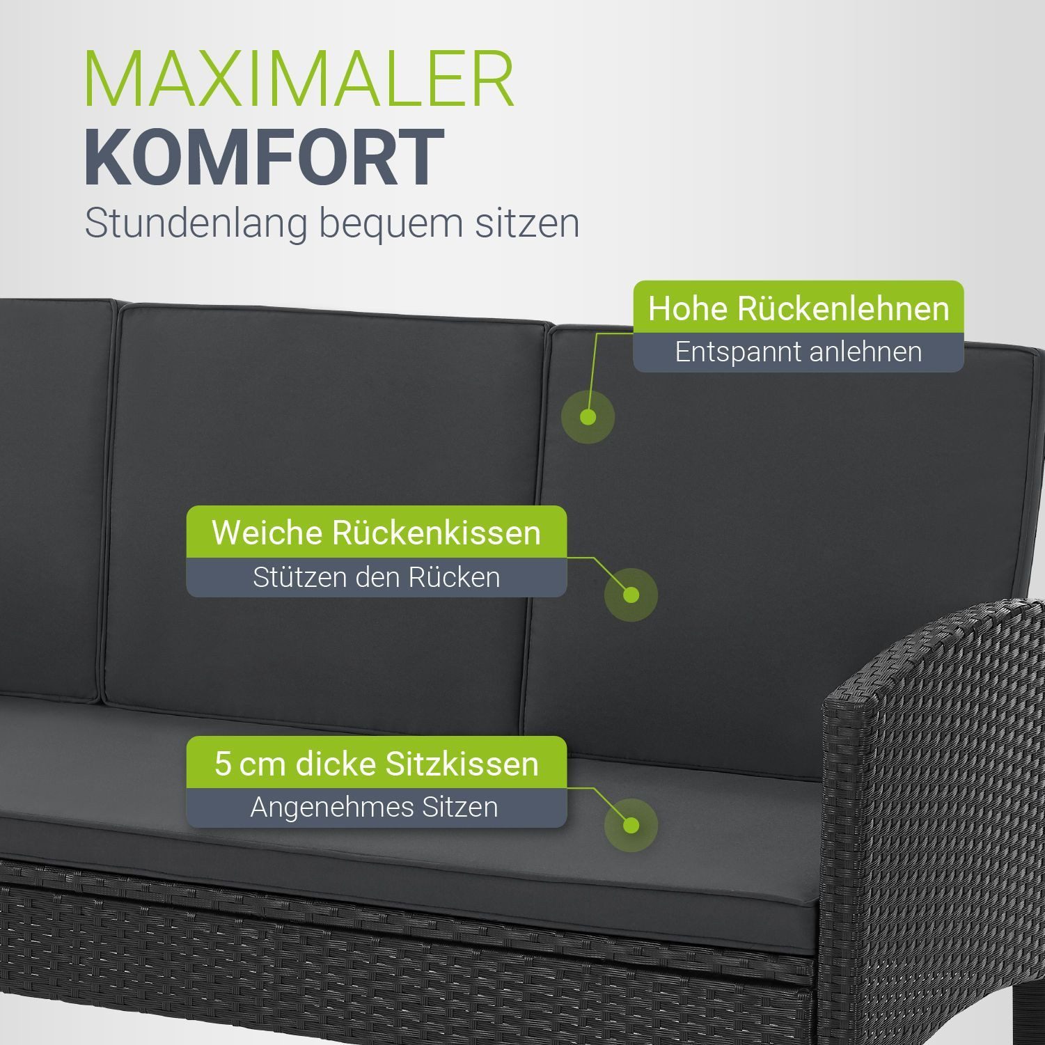 Juskys Gartenlounge-Set Turin, (6-tlg), Polyrattan Sitzgruppe für 7 Personen, Gartenmöbel Set 6-teilig