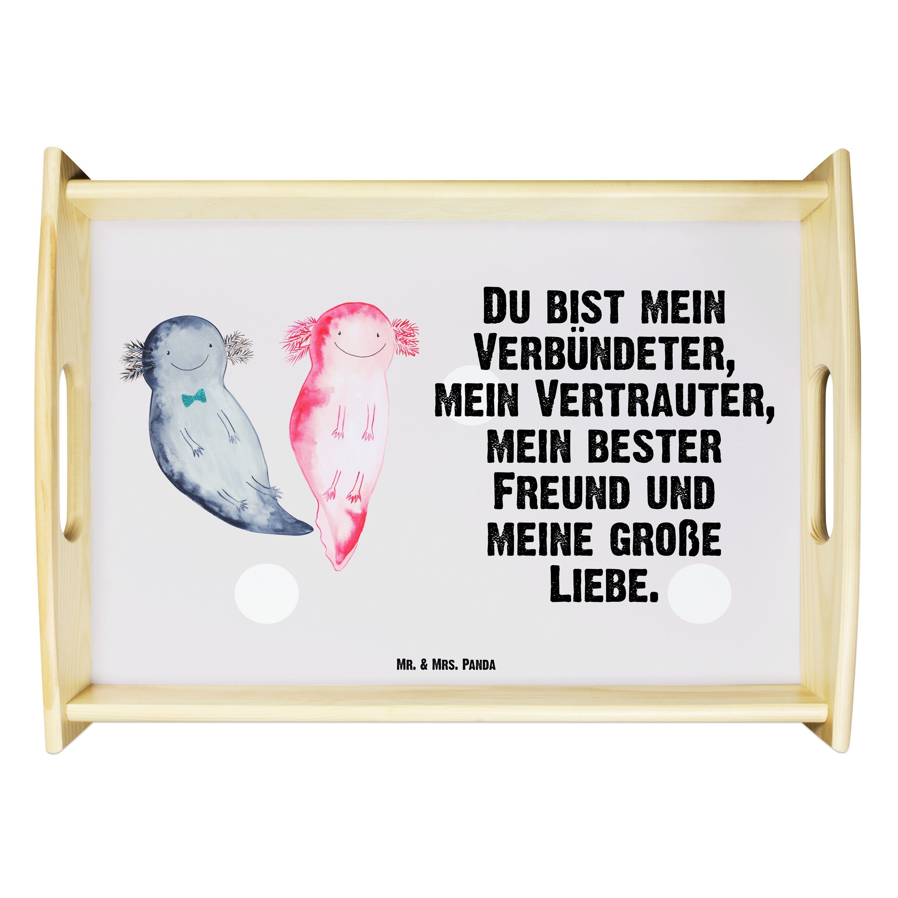 & - lasiert, Axolotl Grau Pastell Tablett Panda - Mrs. Axel+Lotte Frühstücks, Mr. Geschenk, Echtholz Dekotablett, (1-tlg)