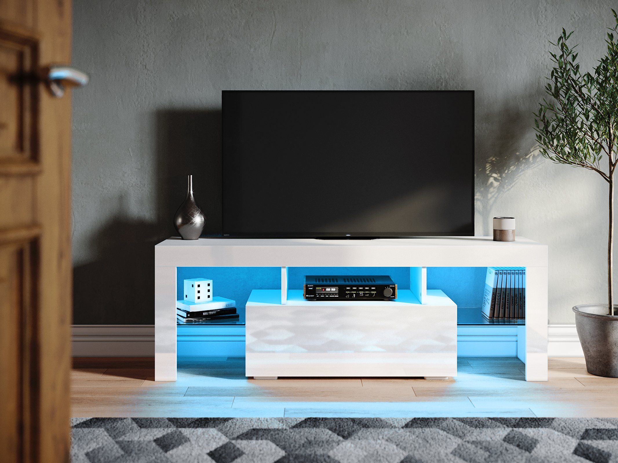 SONNI Lowboard »TV Lowboard weiß Hochglanz mit LED Beleuchtung Breite 130  cm«