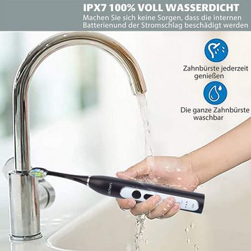 HYIEAR Elektrische Zahnbürste Elektrische zahnbürste,Zahnbürste,Schallzahnbürsten, Schwarz, Aufsteckbürsten: 4 St., 1 Elektrozahnbürste, 4 Köpfe, 1 Tasche, 1 Ladegerät, 3 Modi,Timer für das Bürsten,IPX7,kabellose Induktionsladestation