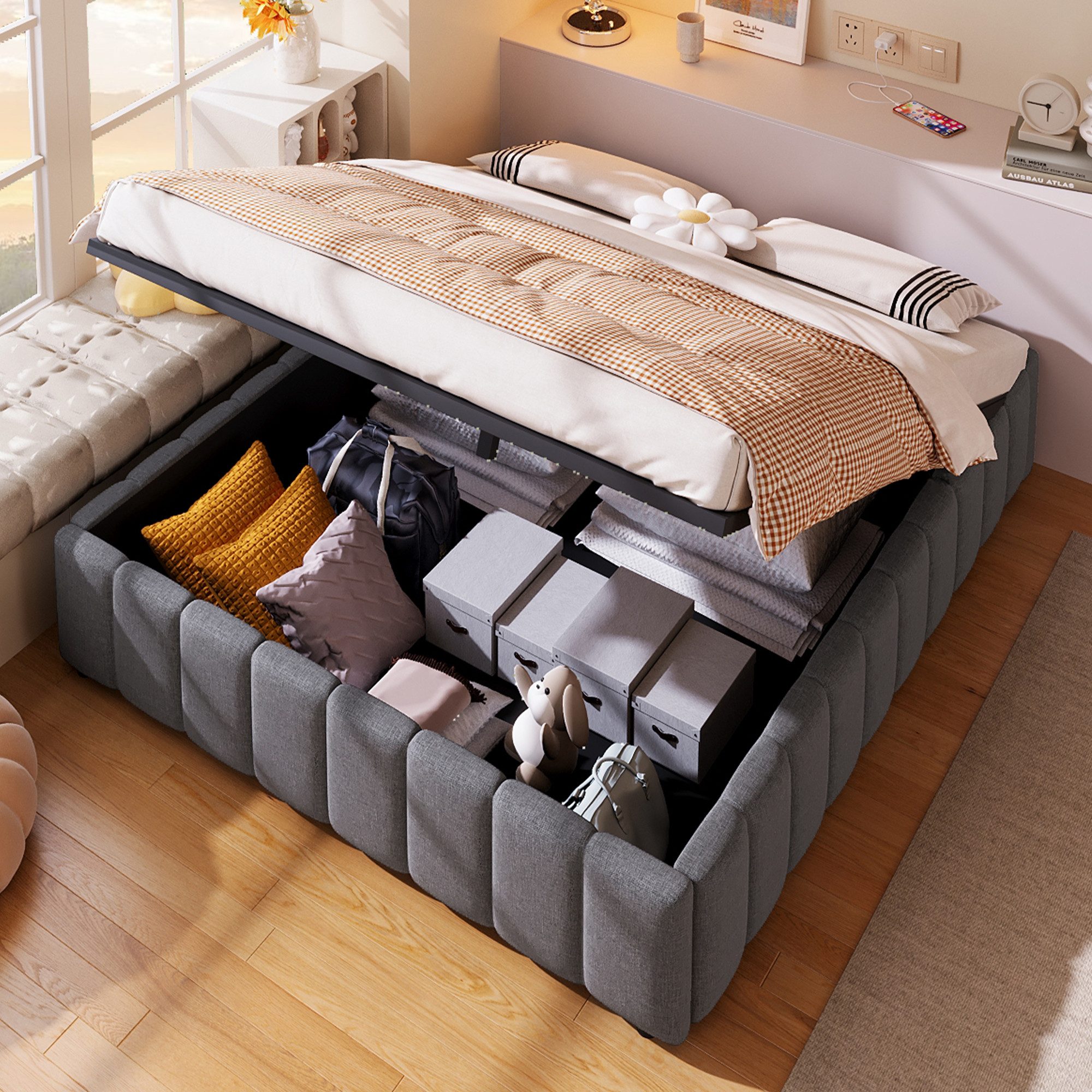 TavilaEcon Boxspringbett hydraulische Lagerung, ohne Kopfteil, verstellbar günstig online kaufen