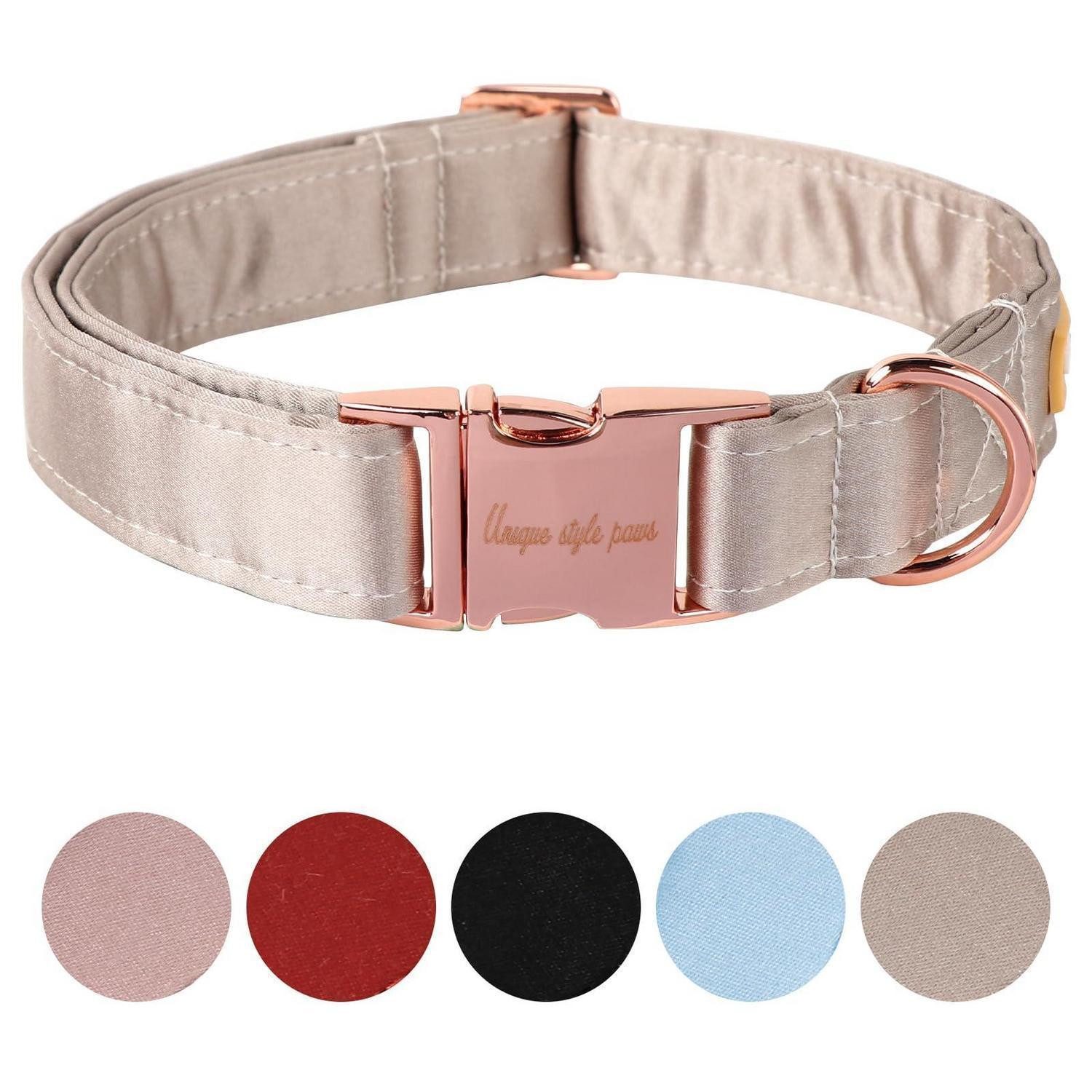 LuxusKollektion Hunde-Halsband Hundehalsband Seide verstellbar Champagner L