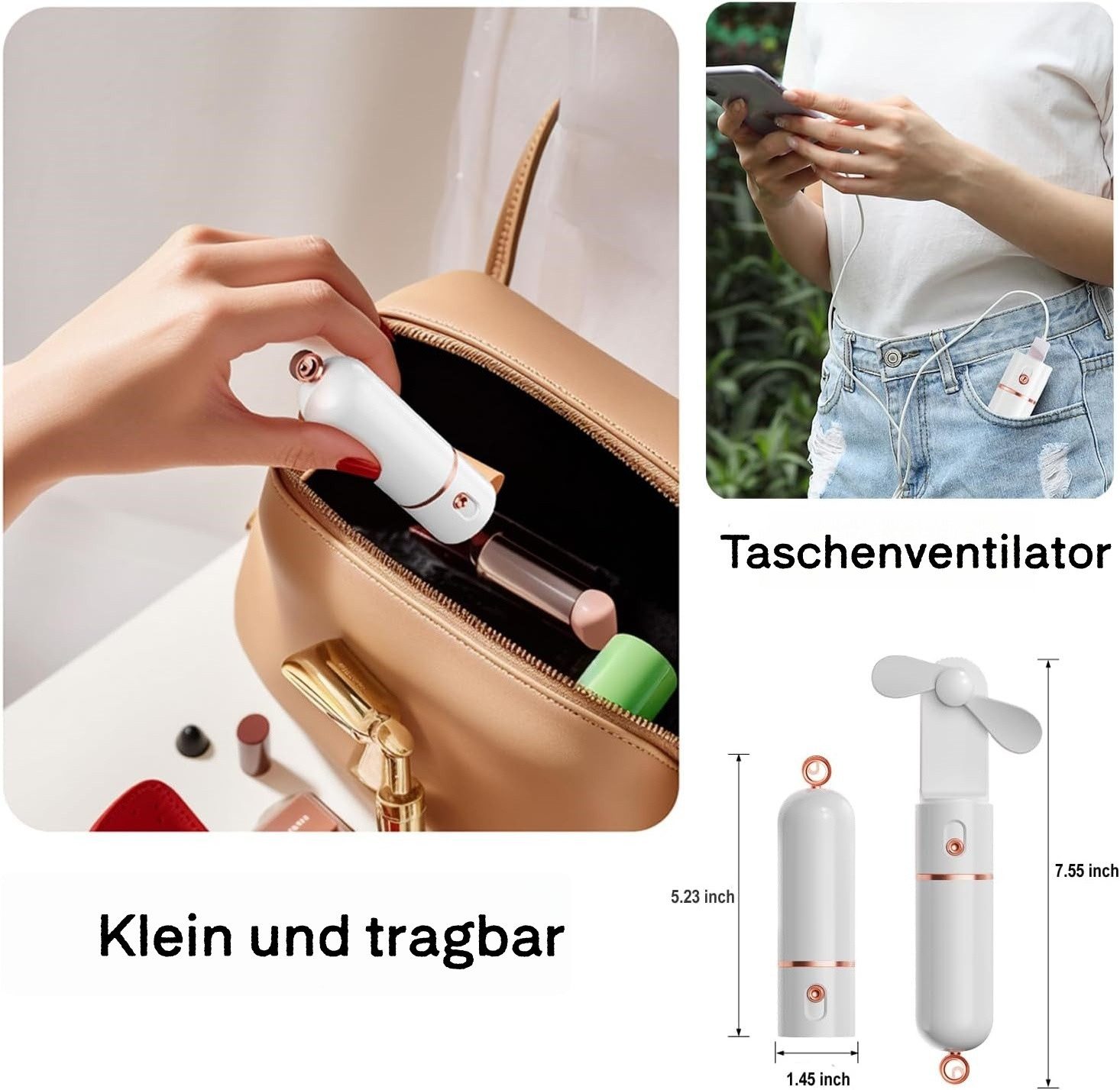 nsihing Mini USB-Ventilator Mini Tragbarer Handventilator, Wiederaufladbarer,Faltbarer USB-Lüfter