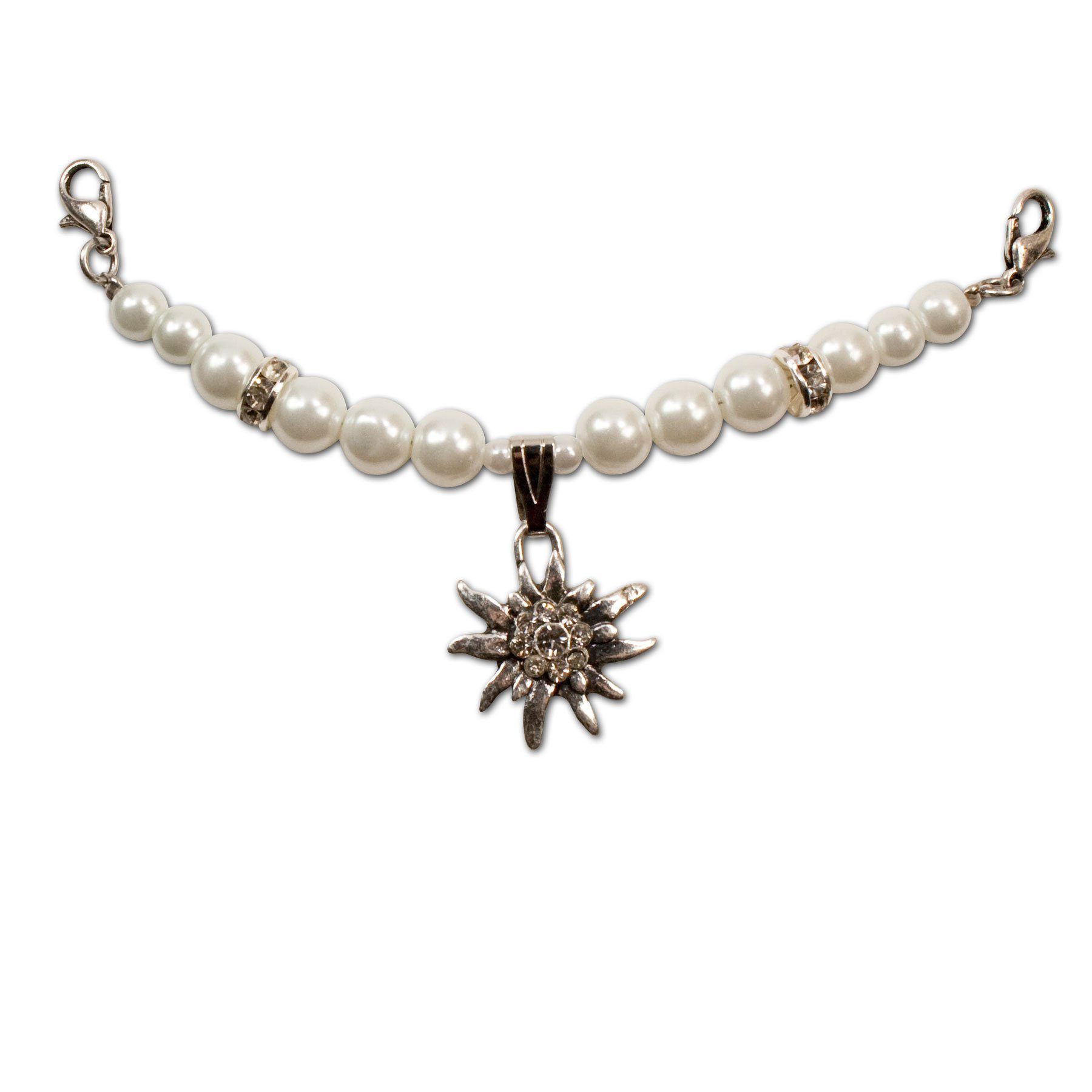 Alpenflüstern Kette mit Anhänger Dirndl-Charivari Mini Fiona (creme-weiß), - Hochwertiger Damen-Trachtenschmuck mit Perlen und Strass-Edelweiß, D