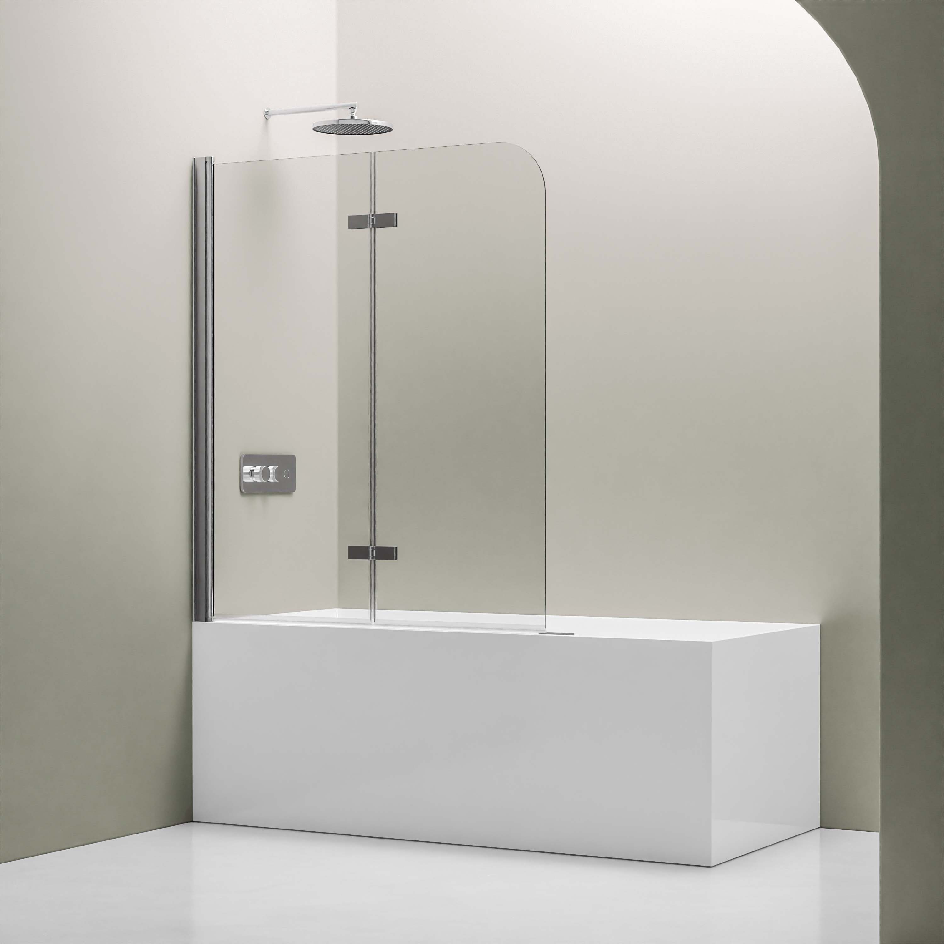 Bernstein Badewannenaufsatz EX209 120x140 cm Klarglas, ESG Sicherheitsglas, Badewannenfaltwand 2-teilig Nano Beschichtung Chrom