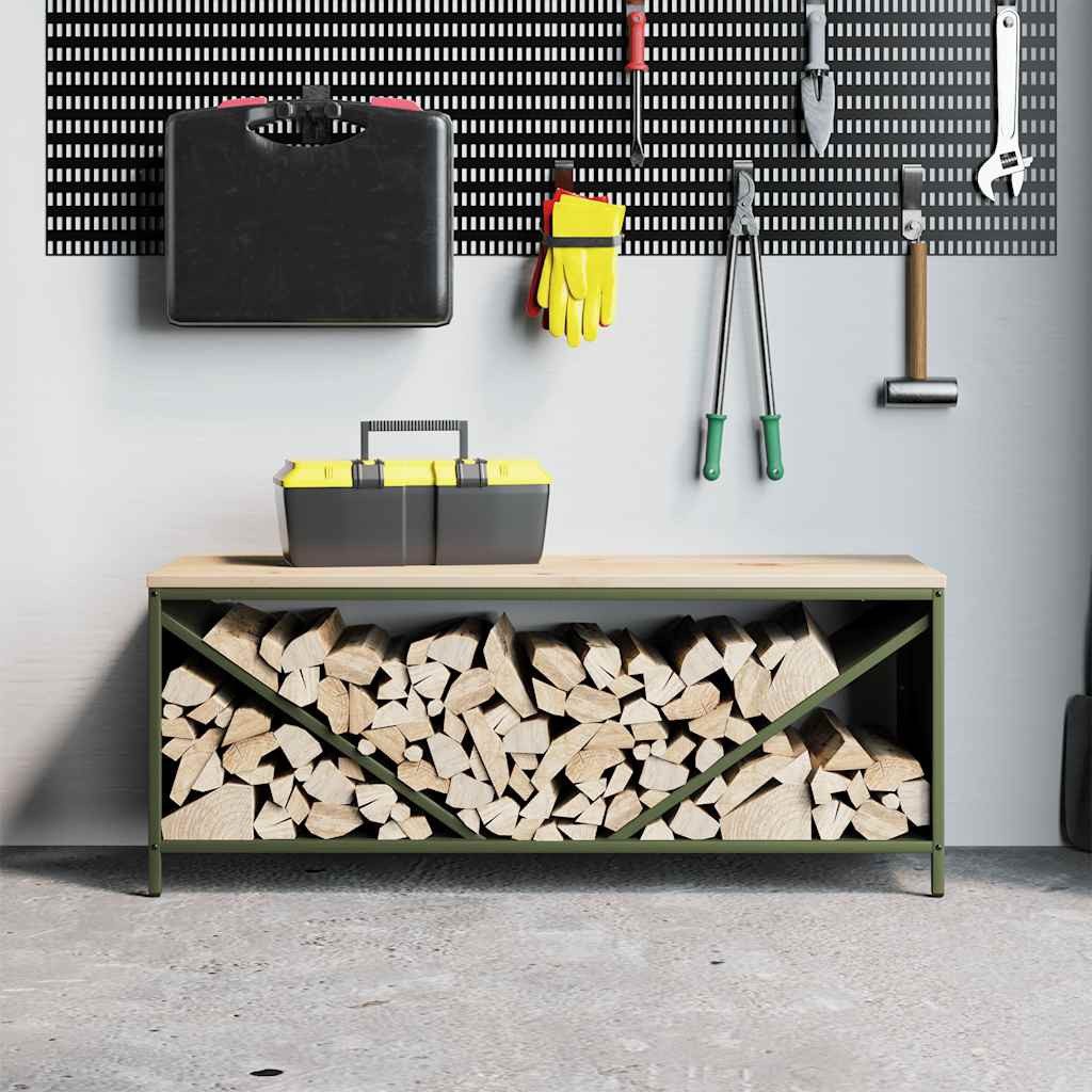 vidaXL Kaminholzregal Brennholzregal mit Holzplatte Olivgrün günstig online kaufen