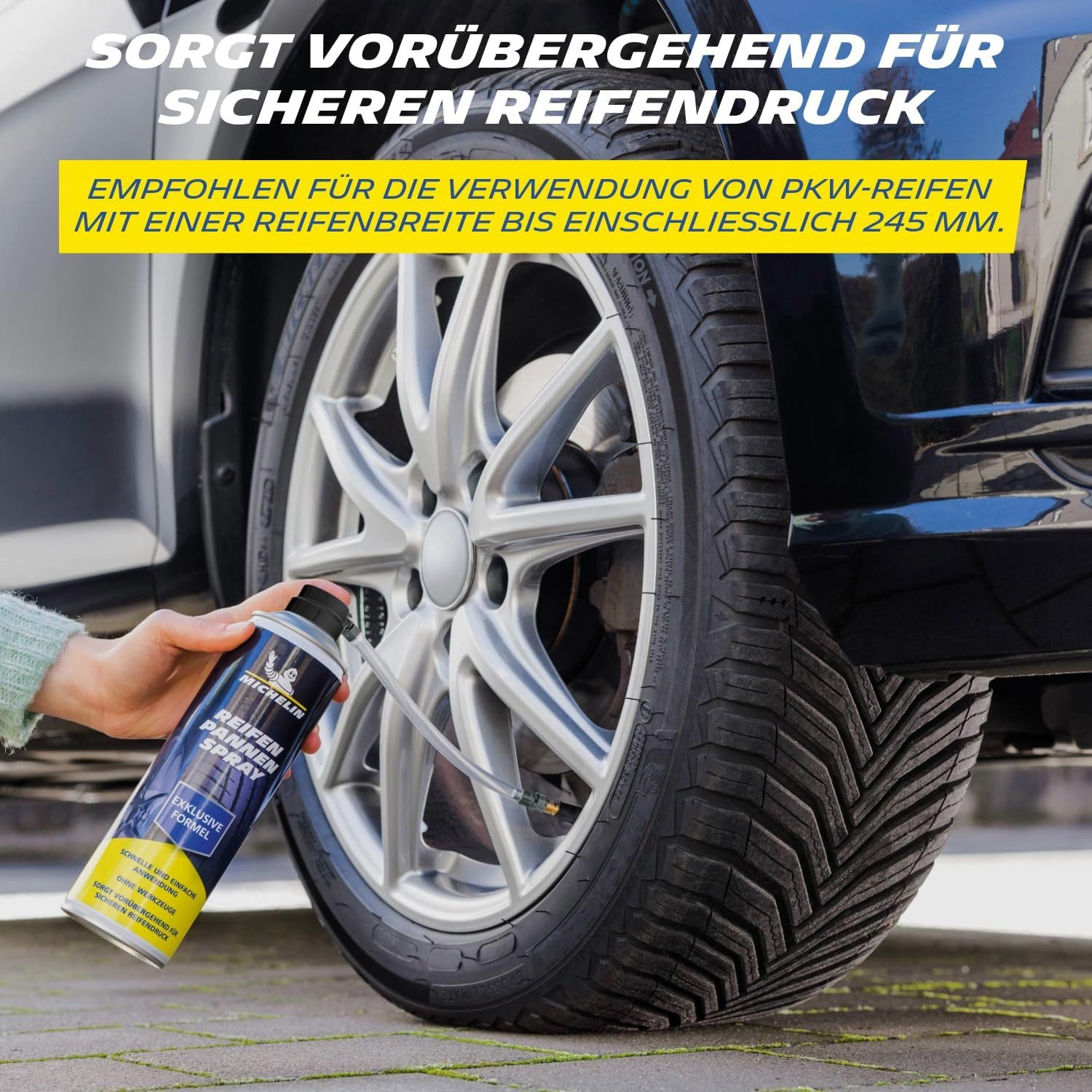 Michelin Reifendruckkontrollsystem Reifenpannenspray Dose Reifen Dicht Pannen Spray 500 ml PKW bis 245 mm – Bild 3 von 5