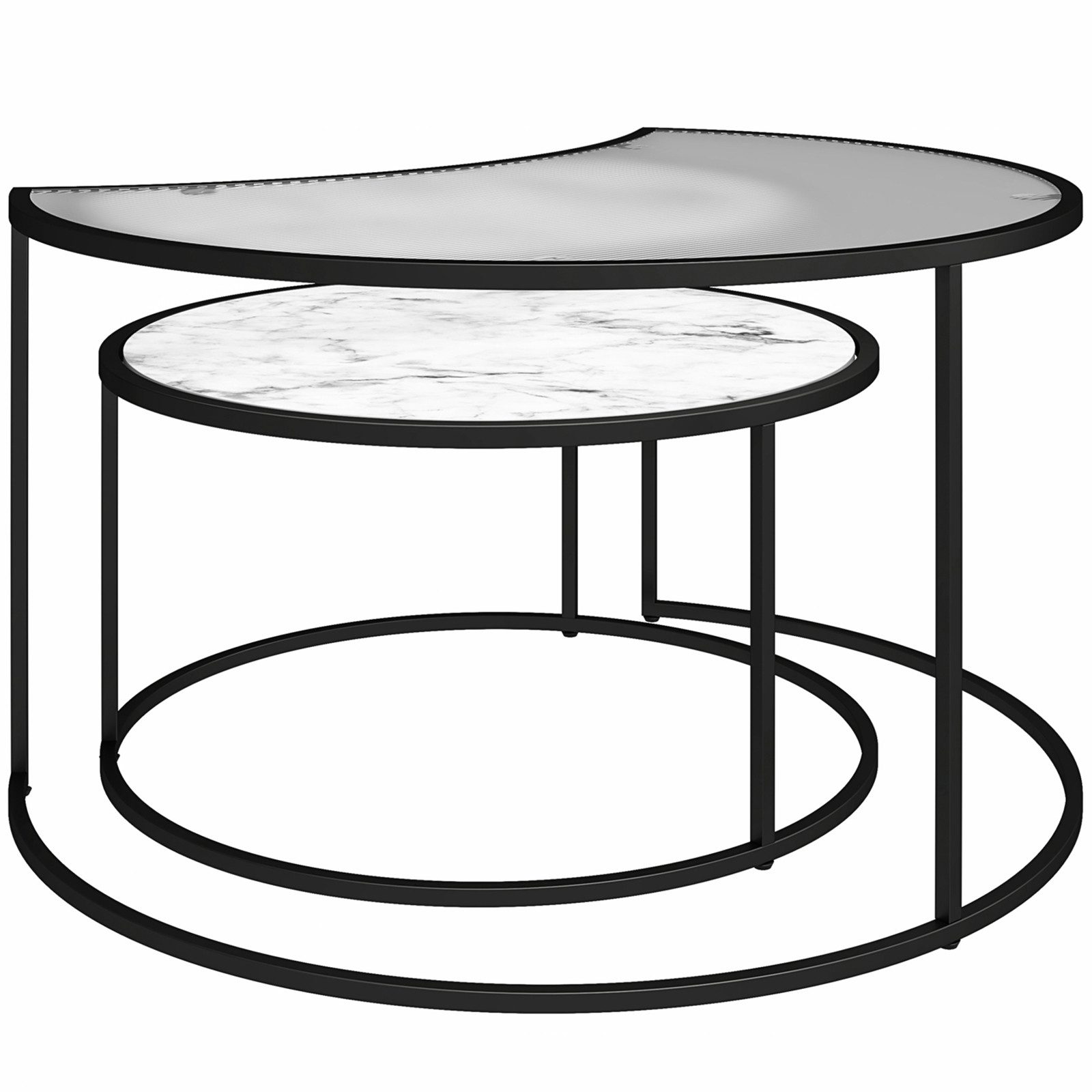 loft24 Satztisch Sun (Set, 2-St), Wohnzimmertisch, Couchtisch-Set, Marmoroptik, Glastischplatte