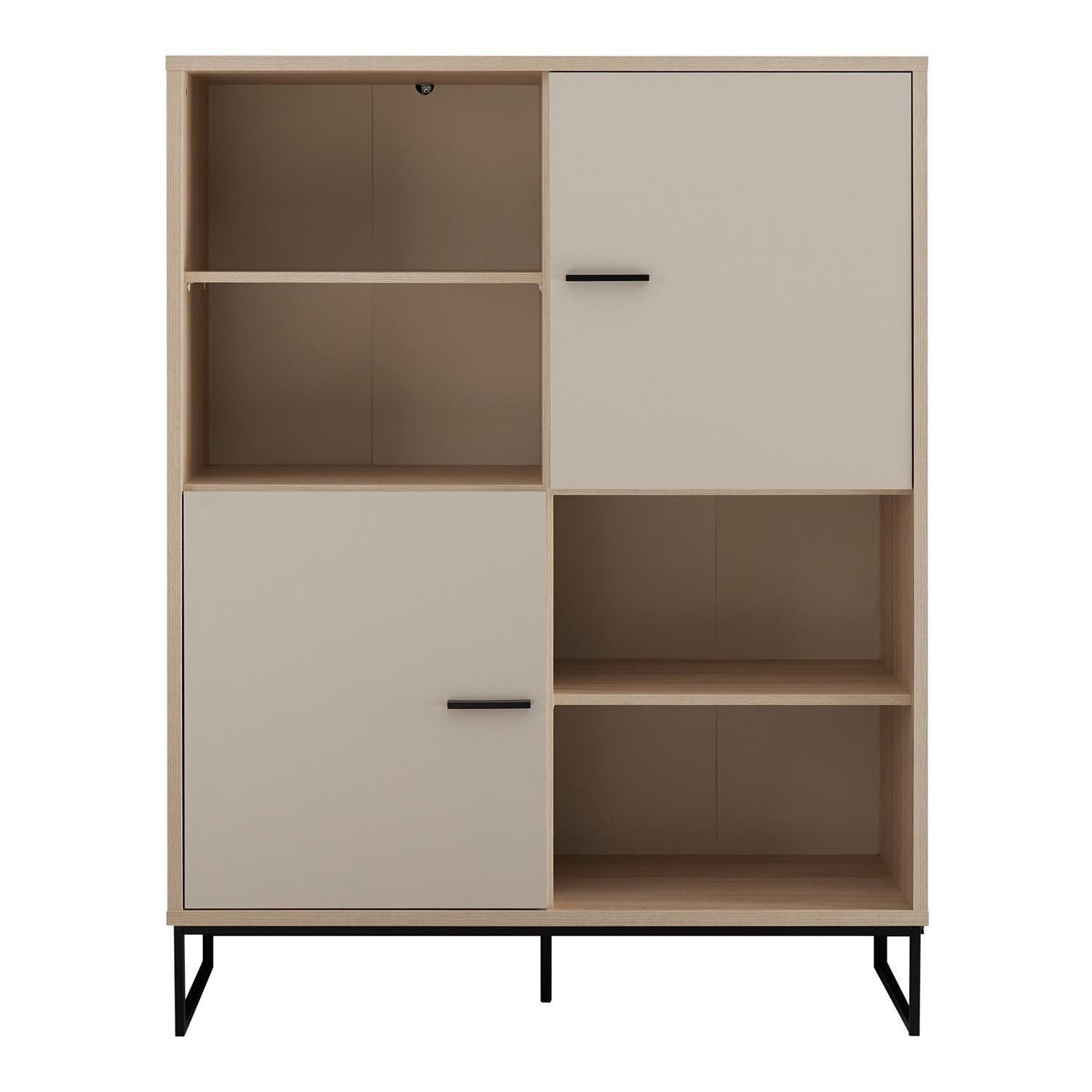 Vito Highboard ASSUME, Cashmerebraun, Riva Eiche Dekor, 2 Türen, B 110 x H 142 x T 40 cm