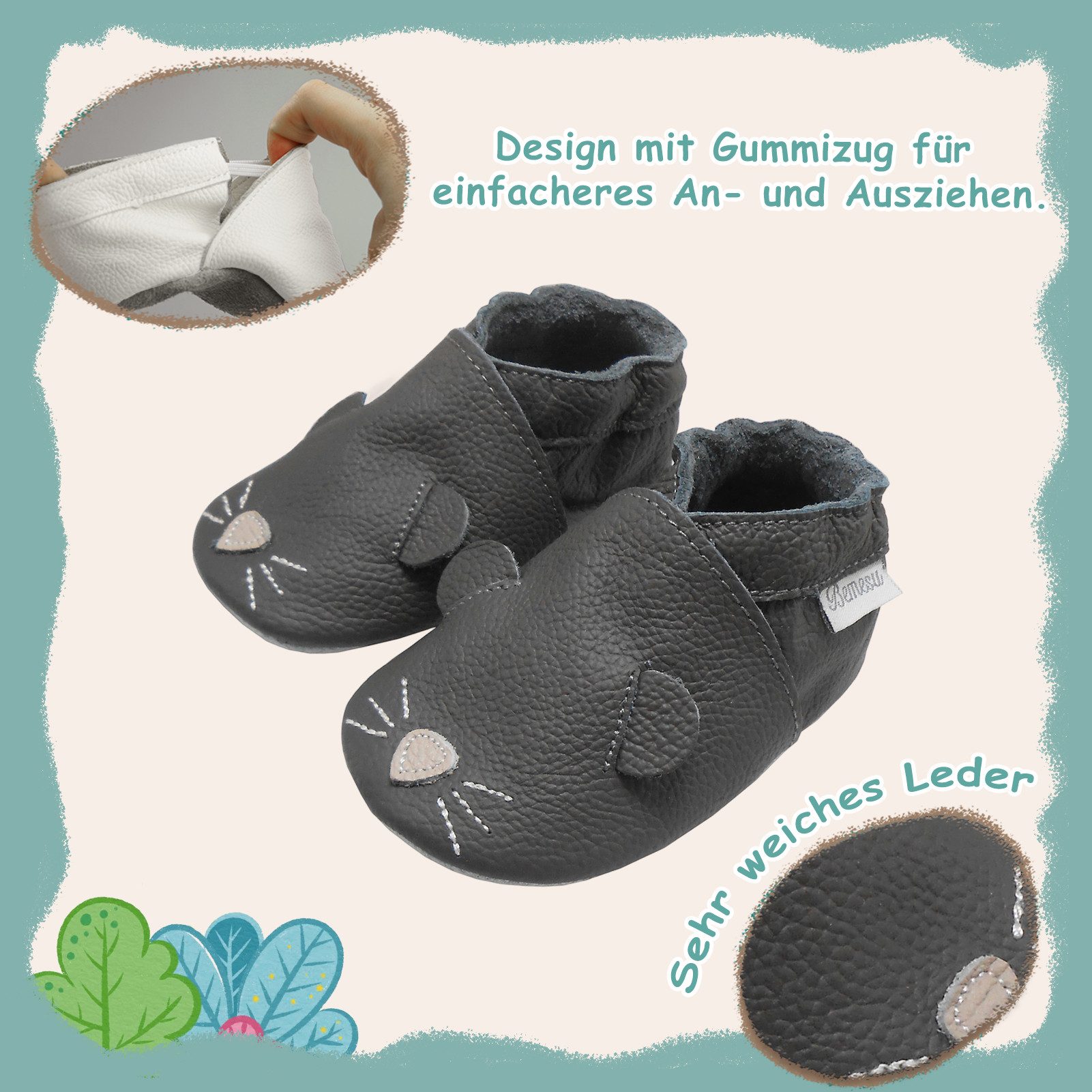 Bemesu Baby 0-6 Monate Jungen Krabbelschuh aus echtem Leder