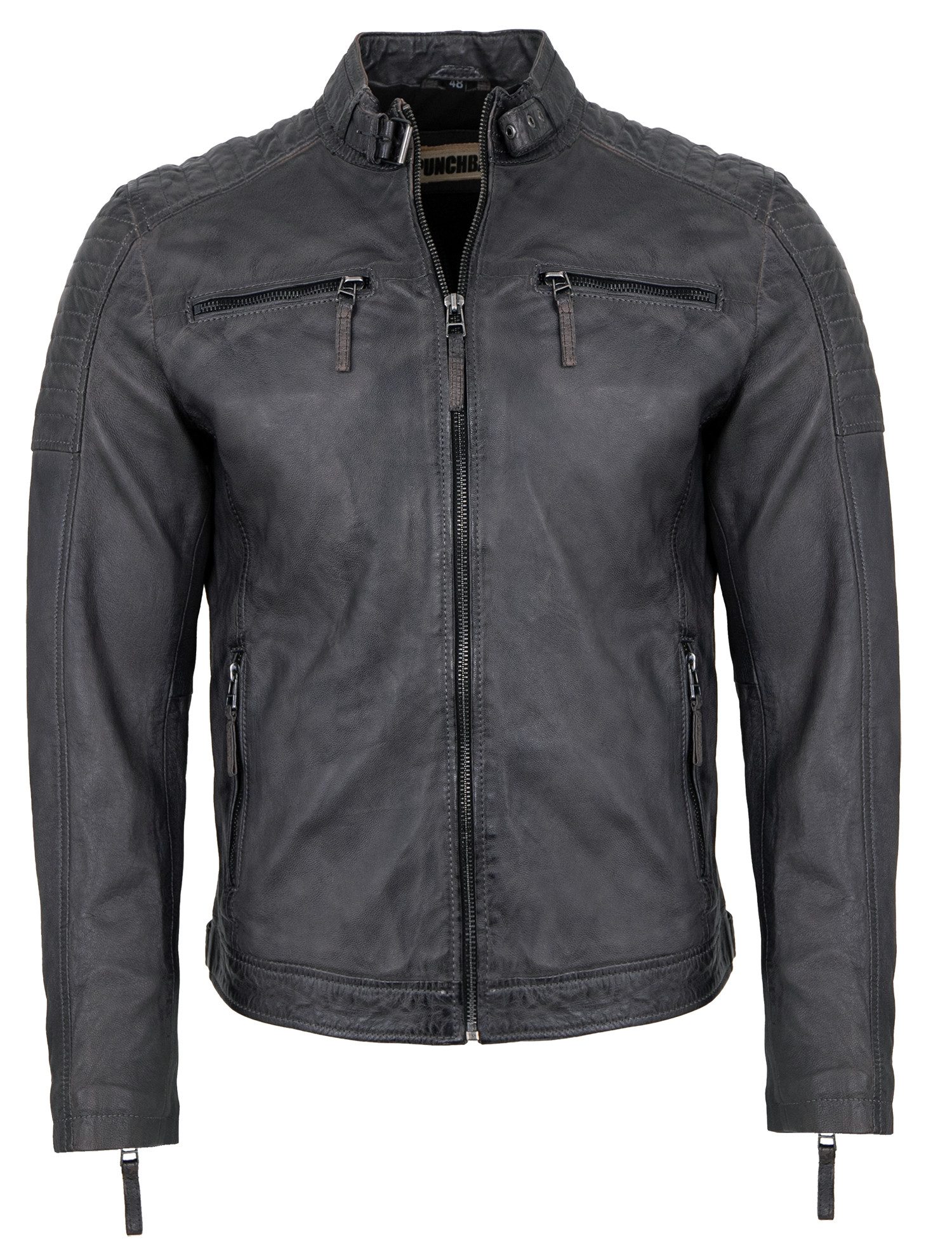 PUNCHBALL Lederjacke Jason/M Punchball - Herren Echtleder Lederjacke Bikerjacke Lammnappa grau