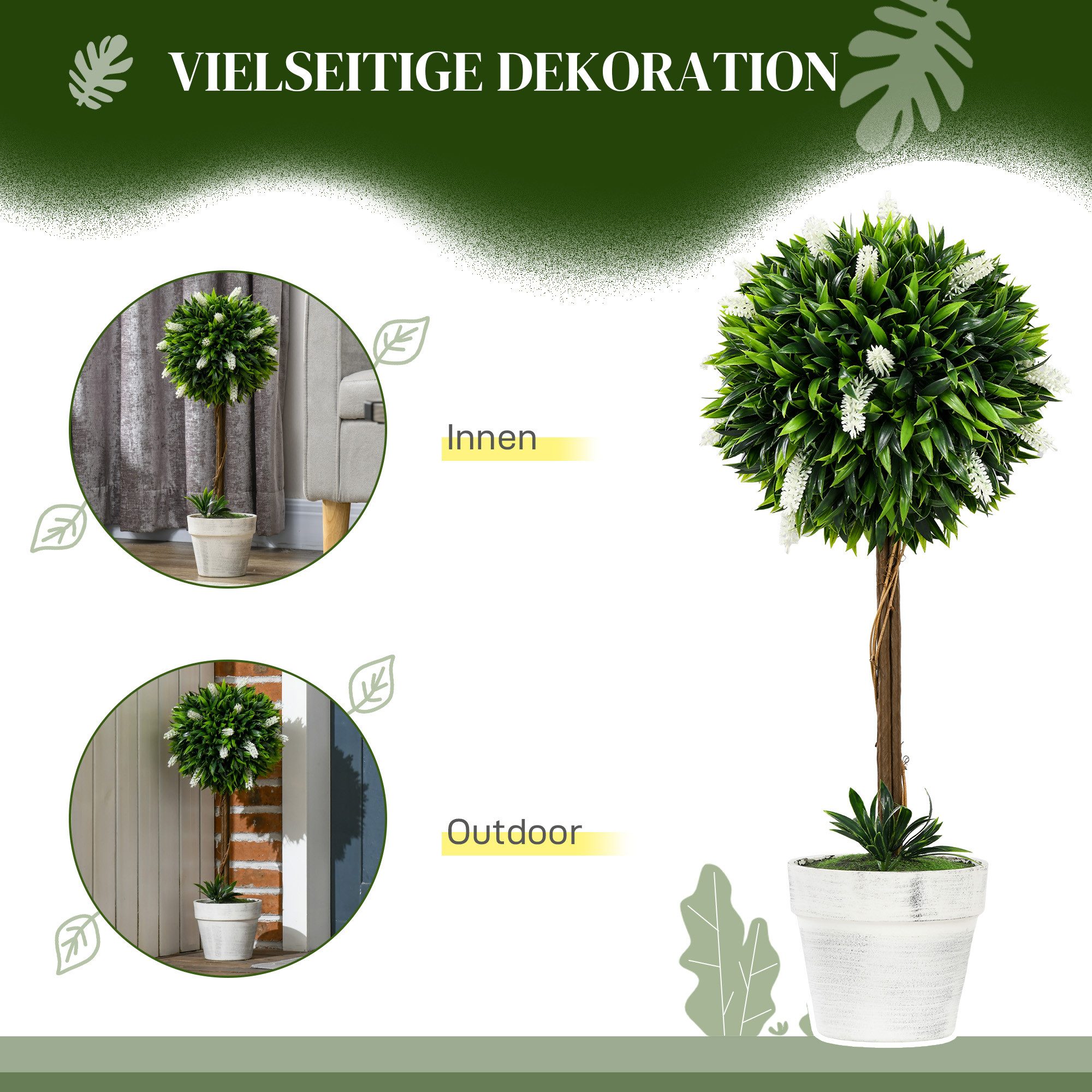 Kunstpflanze Künstliche Lavendel 2er-Set groß mit UV Schutz im Topf, wie echt Lavendelbäume, HOMCOM, Höhe 60 cm, für Wohnzimmer Schlafzimmer Büro Garten moderne – Bild 5 von 5