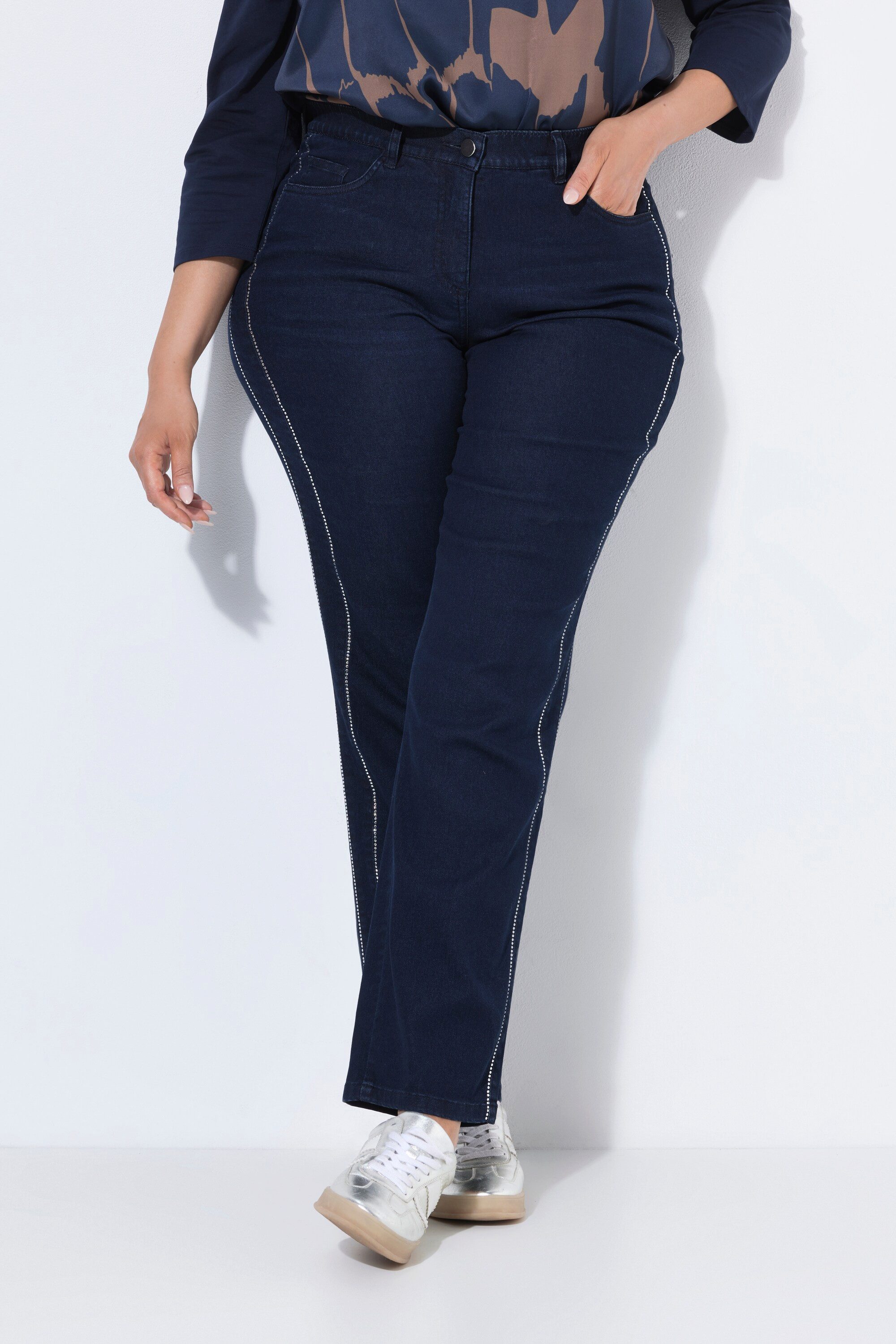 Ulla Popken 5-Pocket-Jeans Jeans Mandy Ziersteine weites Bein Stretch