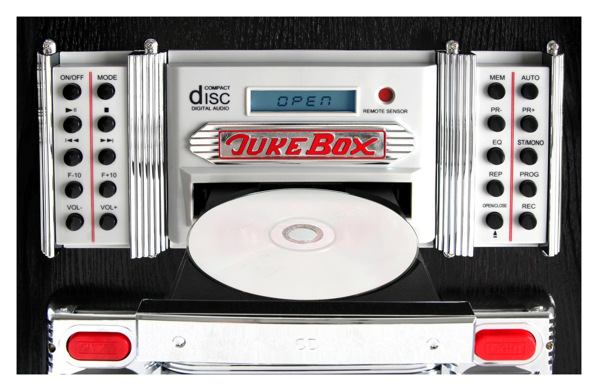 USB-SD, Plattenspieler Untergestell (UKW/MW-Radio, CD-Player, Bluetooth, Stereoanlage Musikbox AUX) Retro W, Jukebox GoldenAge 60 XXL mit LED-Beleuchtung, Beatfoxx mit inkl.