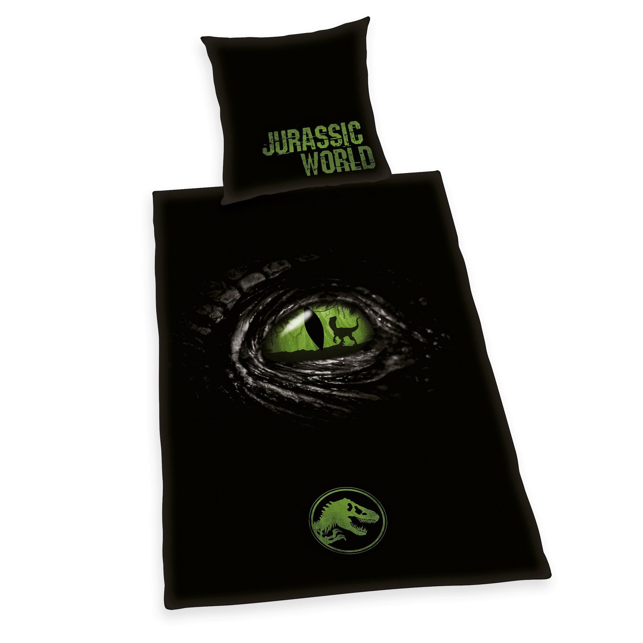 Herding Jugendbettwäsche 135x200cm Jurassic World Dinosaurier Schwarz Grün, günstig online kaufen