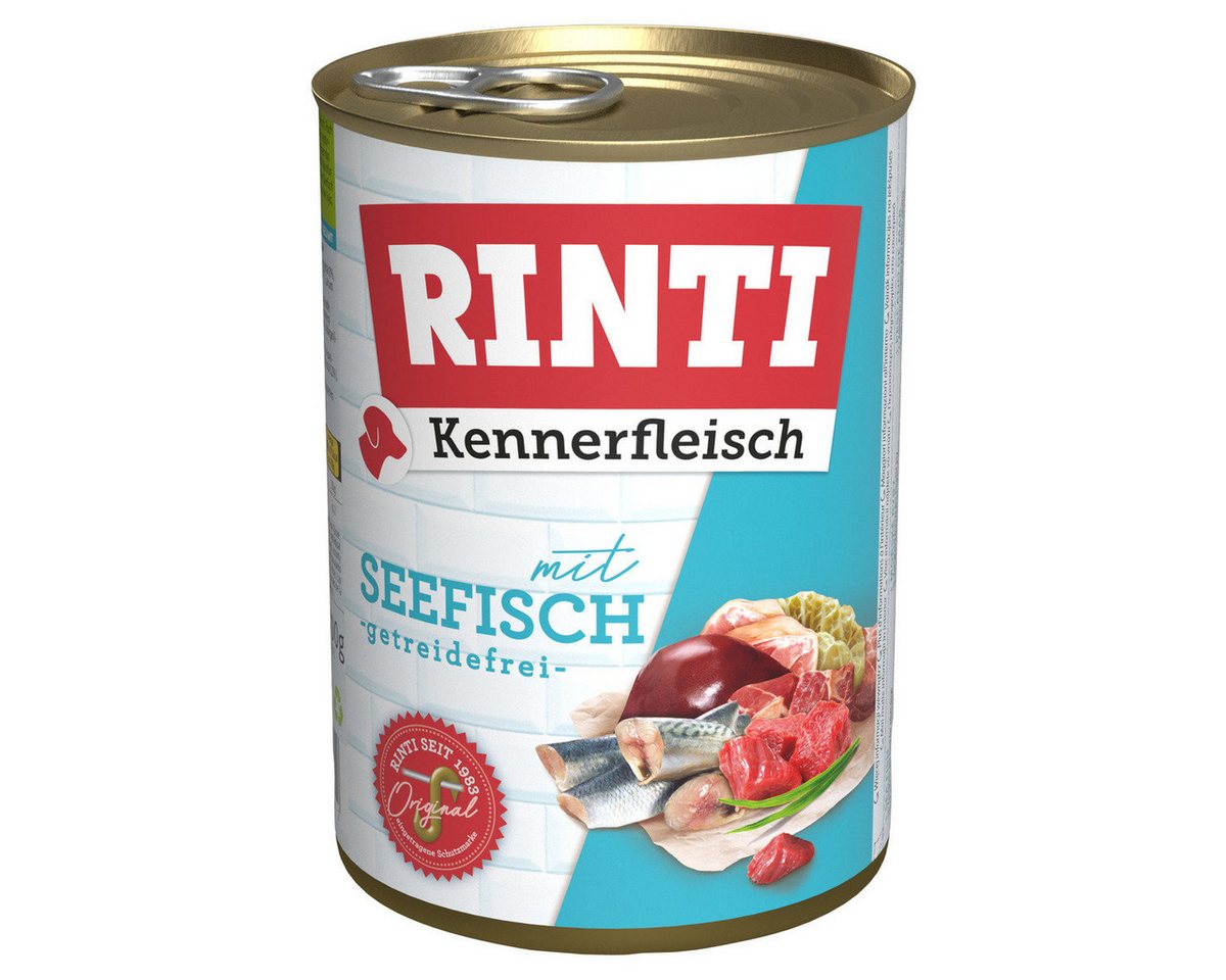 Rinti Kennerfleisch mit Seefisch 400 g - 12 Stück, Nassfutter für: Hund