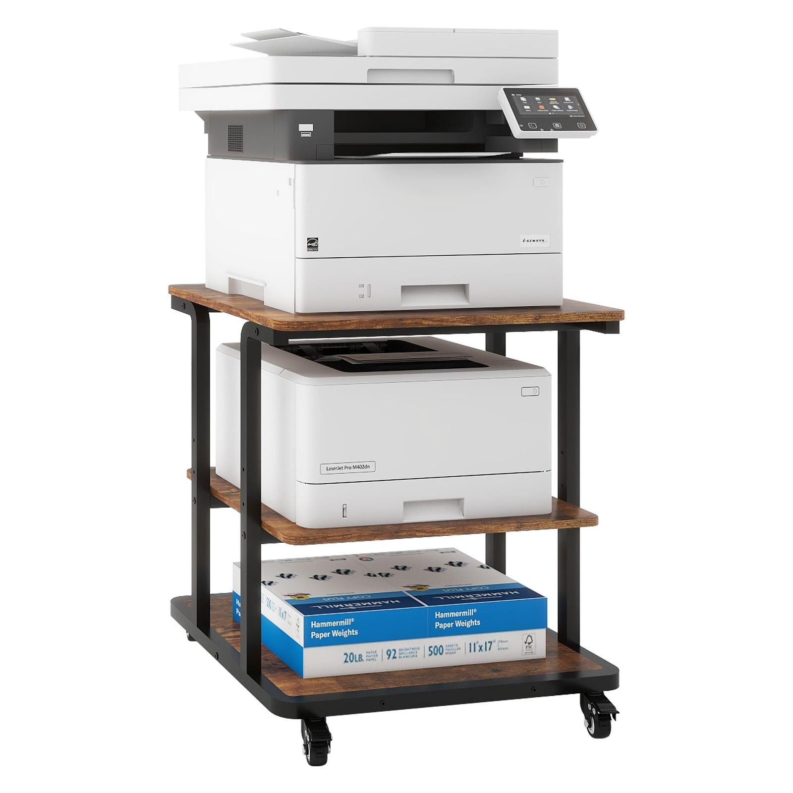 PUNCIA Druckertisch 3 Schichten 60x50cm Heim Büro mit Raddrucker Aufbewahrungshalter Tisch (1-St)