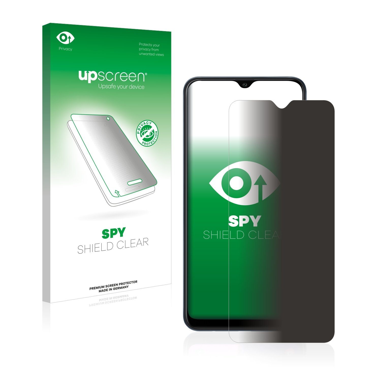 upscreen Blickschutzfolie für Samsung Galaxy A10, Displayschutzfolie, Blaulichtfilter Privacy Folie Schutzfolie Sichtschutz klar Anti-Spy