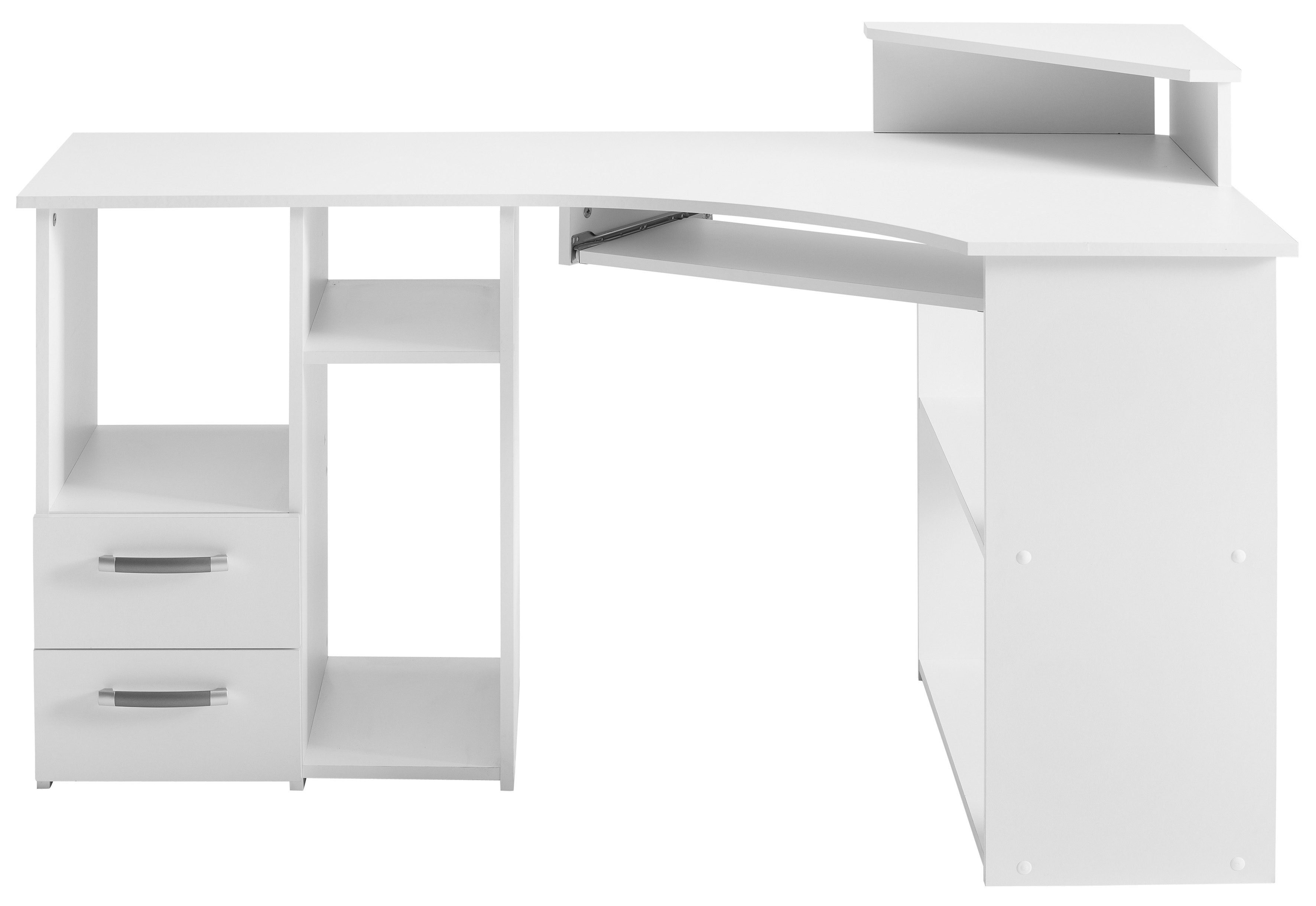 VOGL Möbelfabrik Schreibtisch Sam, Eckschreibtisch, Tastaturauszug, Monitoraufsatz & opt. Towerfach