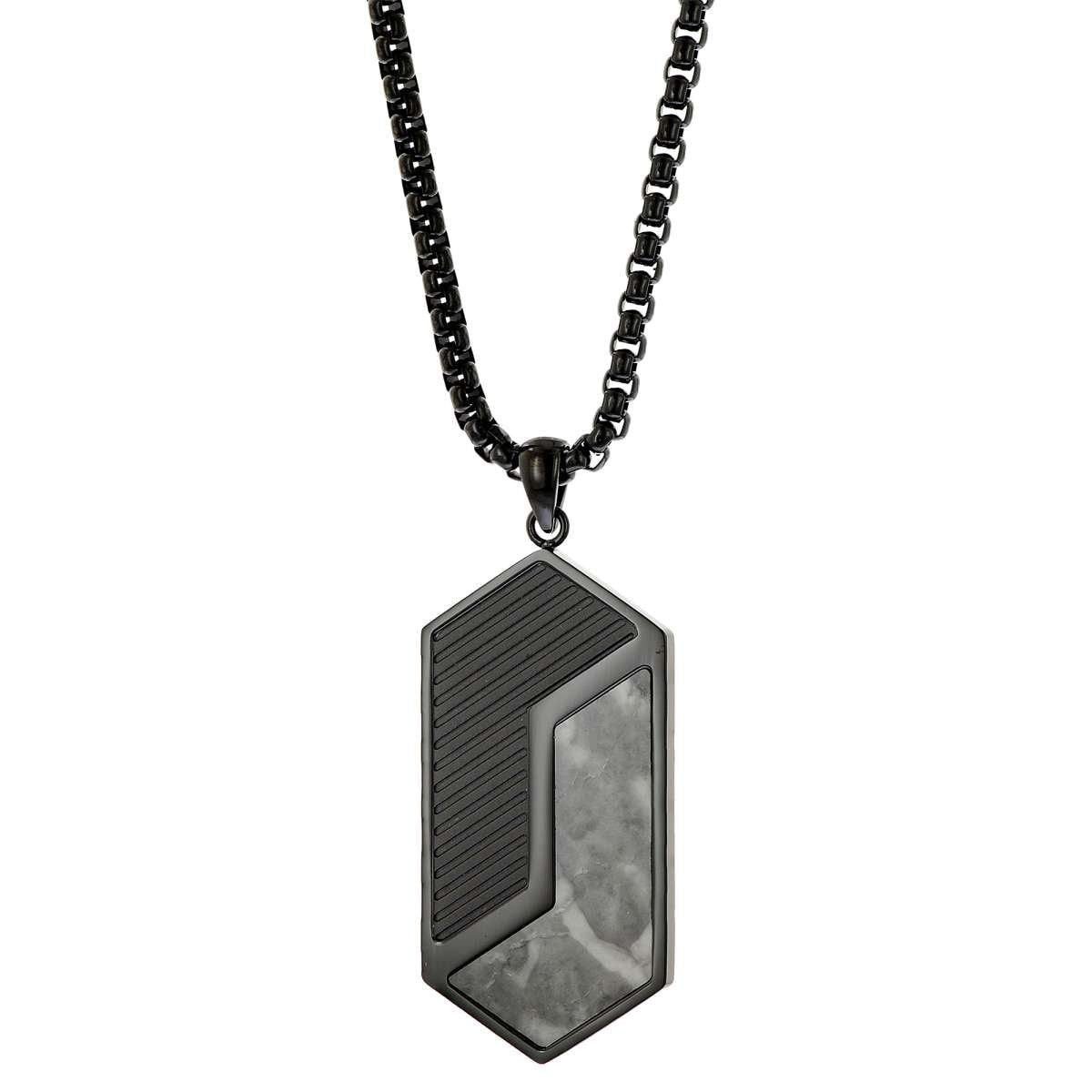 Holzkern Kette mit Anhänger 9010631014582, für Herren Edelstahl Zigzag Marmor/Schwarz