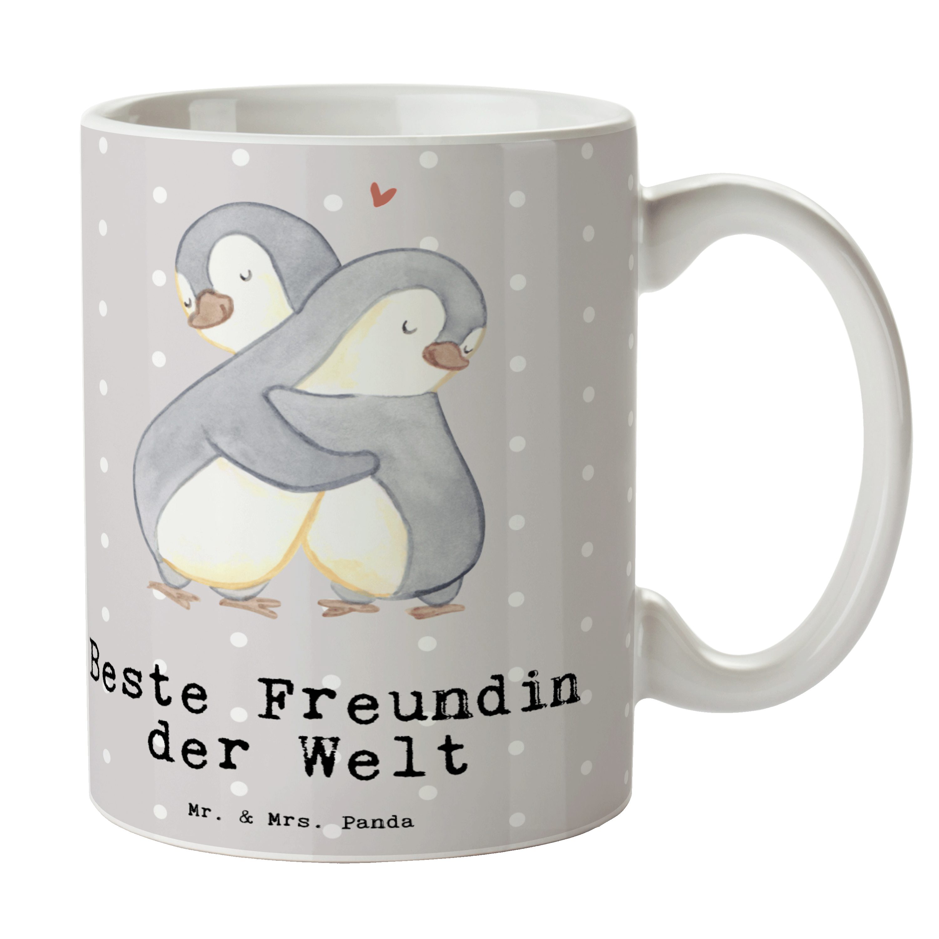 Mr. & Mrs. Panda Tasse Pinguin Beste Freundin der Welt - Grau Pastell - Geschenk, Kaffeetass, Keramik