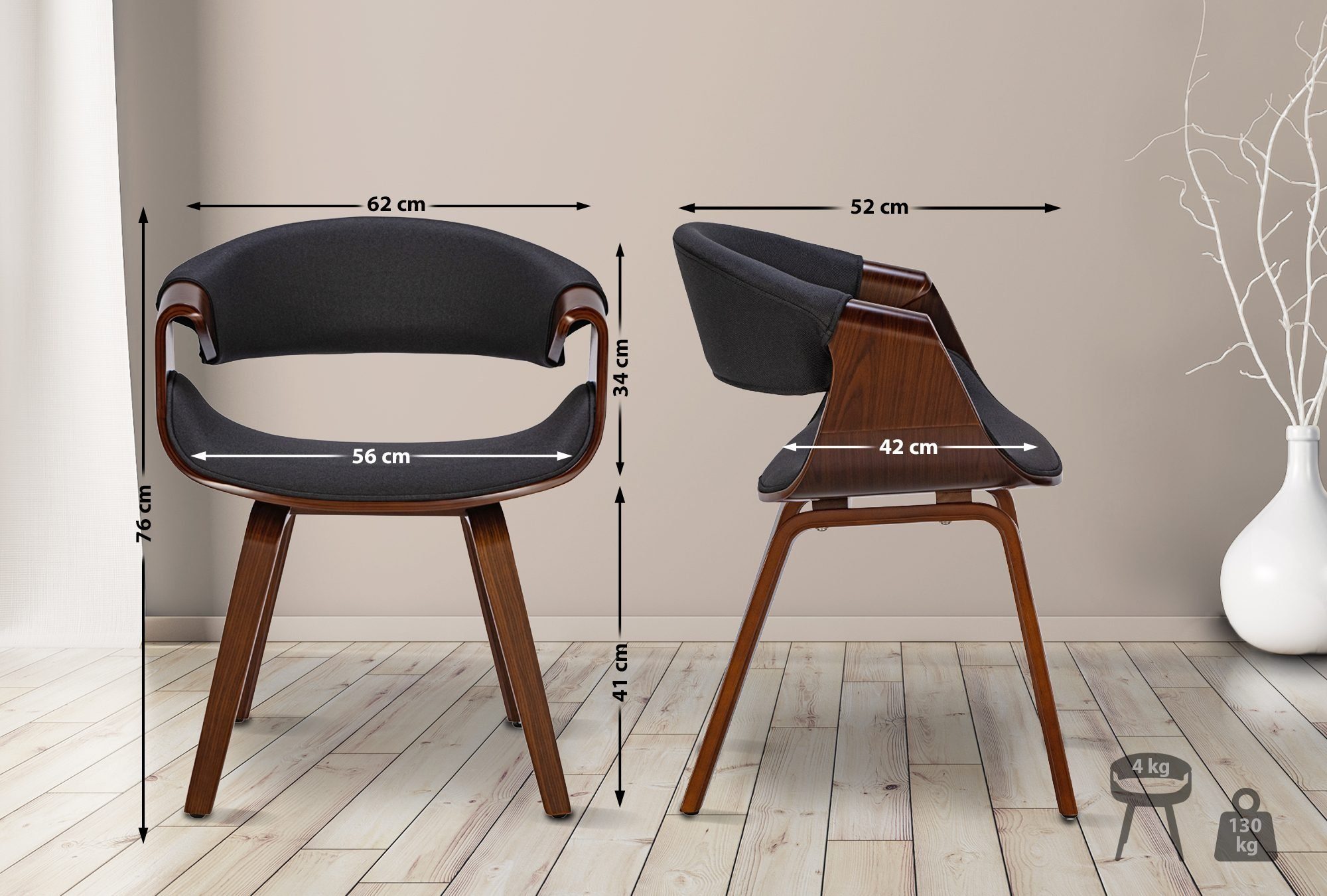 CLP Esszimmerstuhl Foley, Stoff oder Kunstlederbezug mit Holzgestell günstig online kaufen