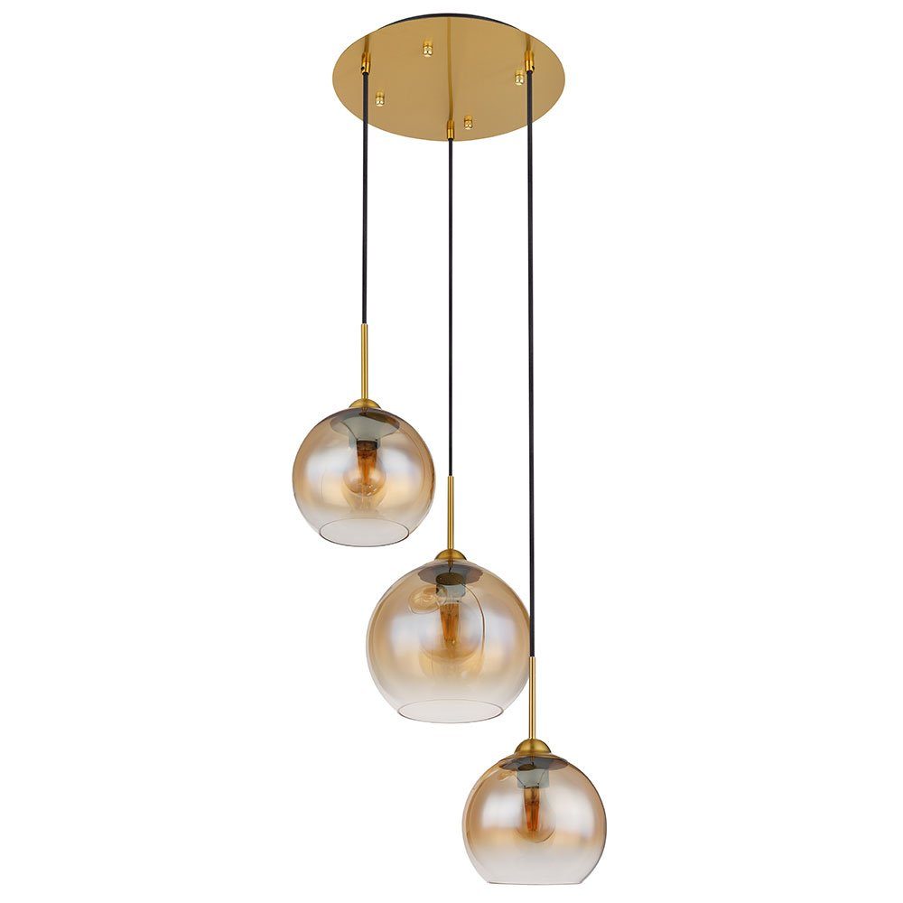 GLOBO LIGHTING Pendelleuchte, Leuchtmittel nicht inklusive, Hängelampe Pendellampe Wohnzimmerlampe Glas amber 3 flammig