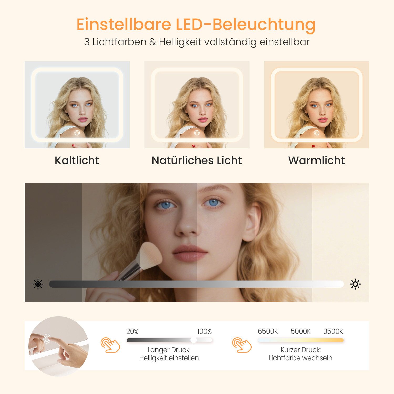 Lexzurn Schminktisch Schminktisch mit LED-Beleuchtung, Kosmetiktisch mit Spiegel, 5 Schubladen+8 offene Fächer, Helligkeit verstellbar, 90x139x40 cm – Bild 2 von 5