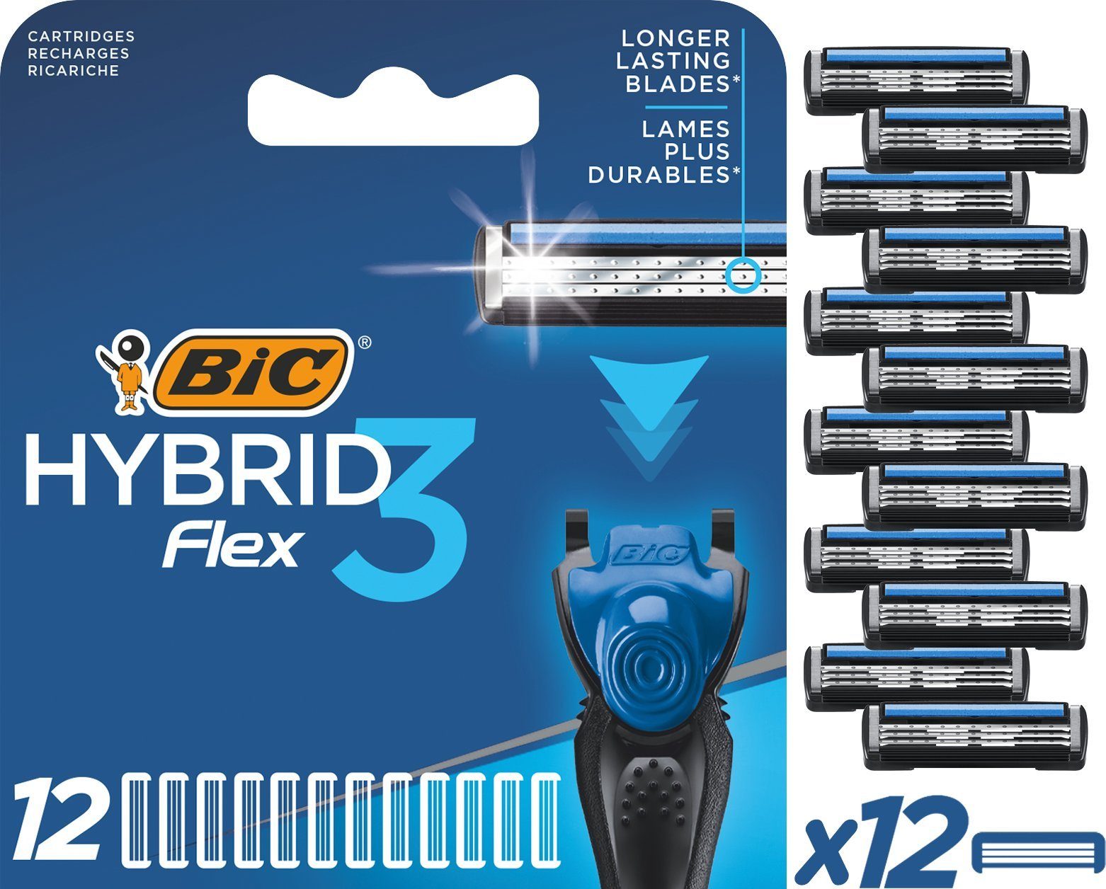 Flex BIC 12er – Rasierklingen Hybrid 3 12-tlg. Männerrasierer-Nachfüllklingen BIC Nachfüllpackung,