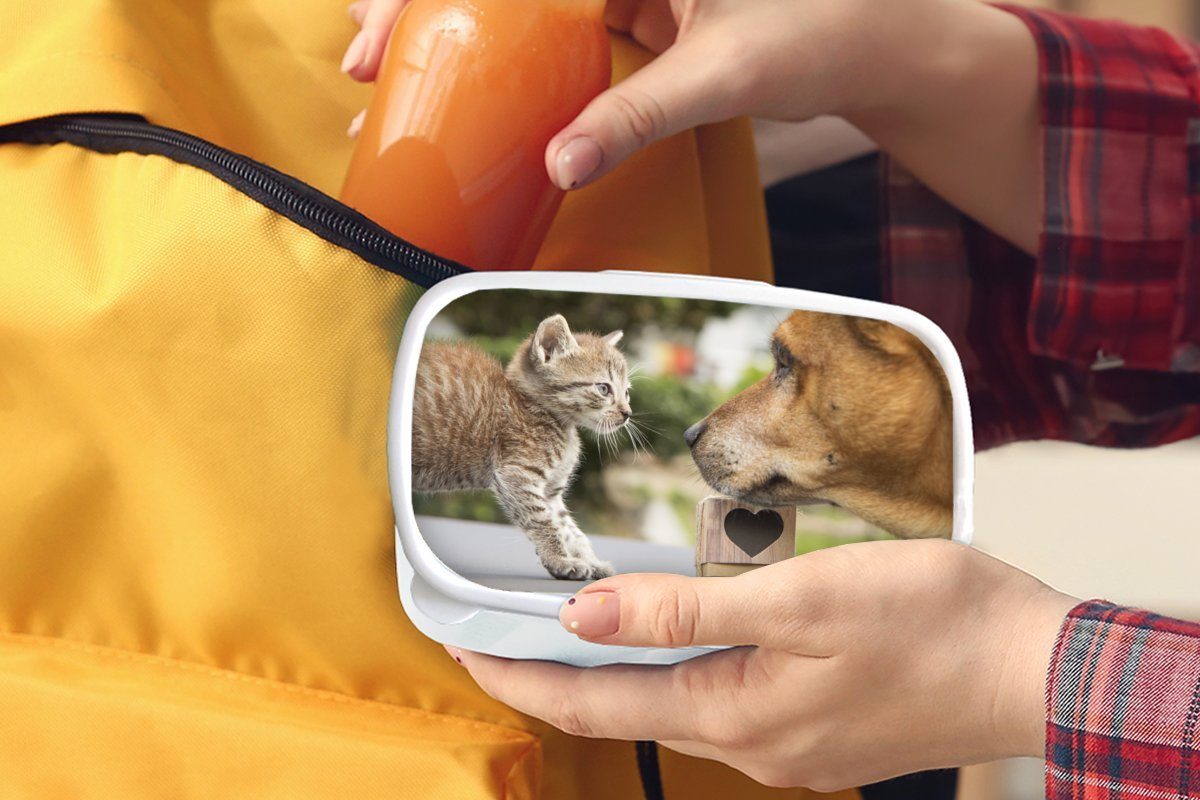 MuchoWow Lunchbox Hund - Brotbox und Makro, für und Brotdose, weiß Mädchen (2-tlg), Katze für Jungs Kinder Kunststoff, Erwachsene, 