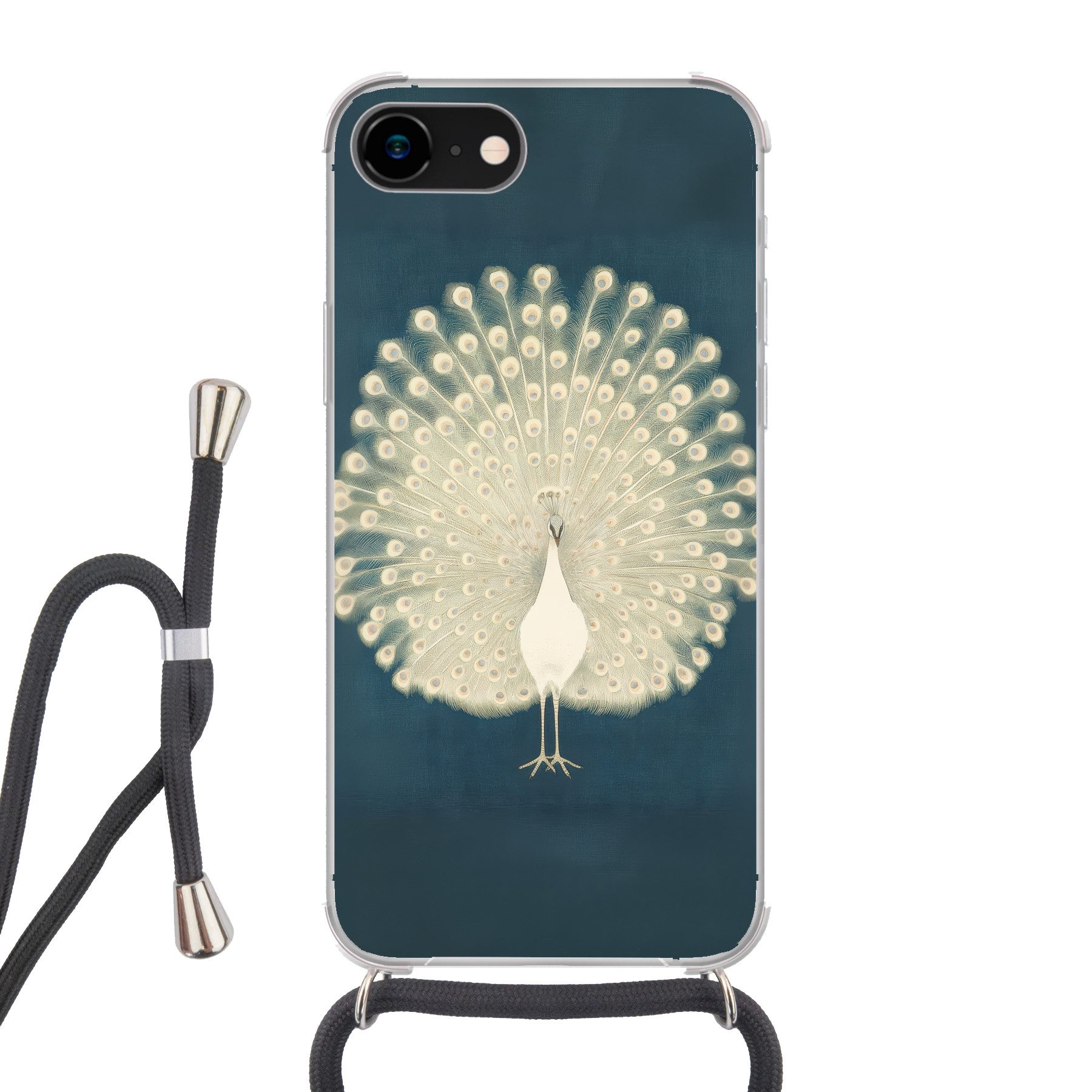 MuchoWow Handyhülle für Apple iPhone 7 Vogel - Blau - Vintage, Tragbare Handyhüllen mit Kette zum umhängen, Handykette Handyband