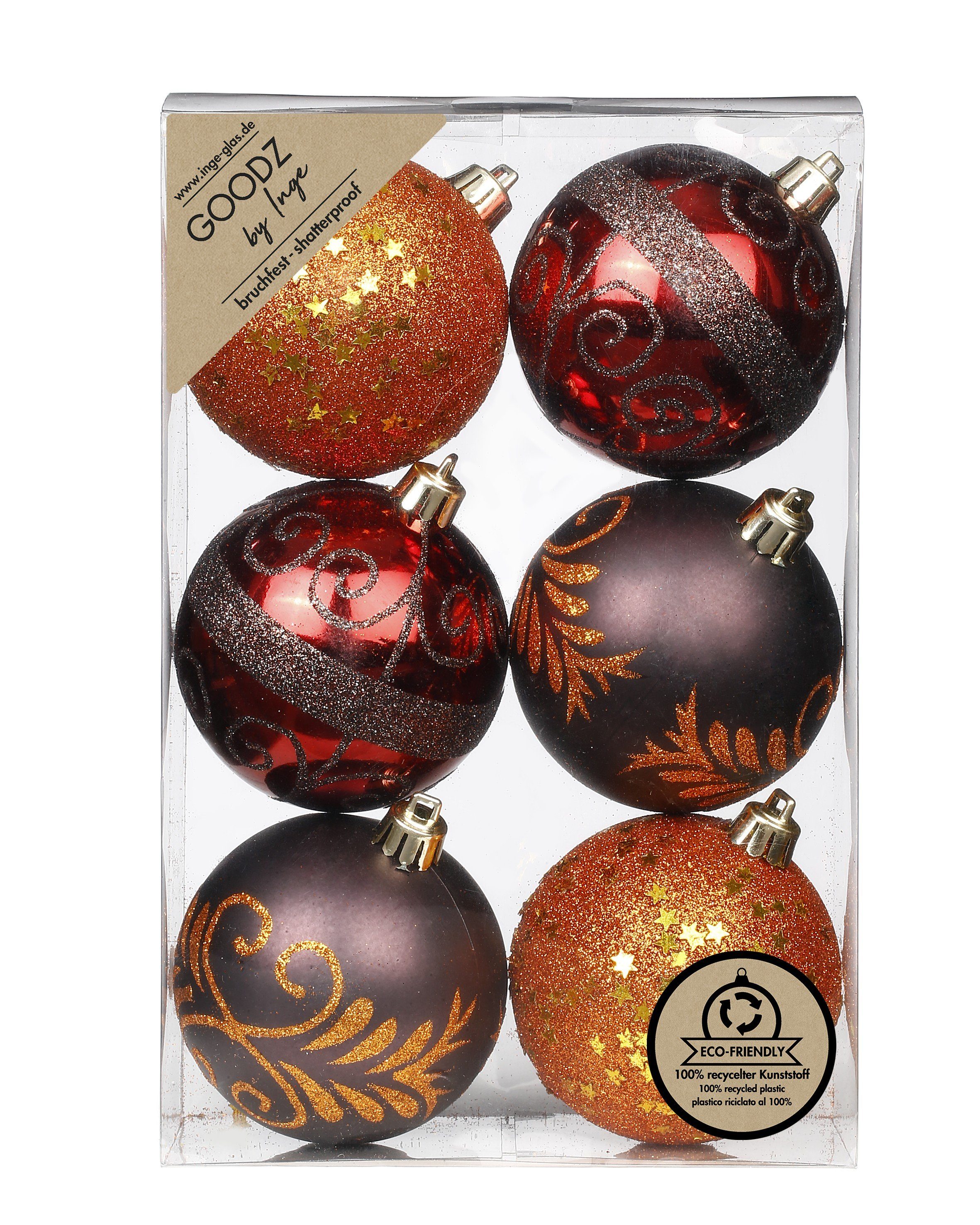 Weihnachtskugeln Weihnachtsbaumkugel, Kugeln 6er by MAGIC Dekorierte Mix Set Flame Kunststoff 8cm Inge