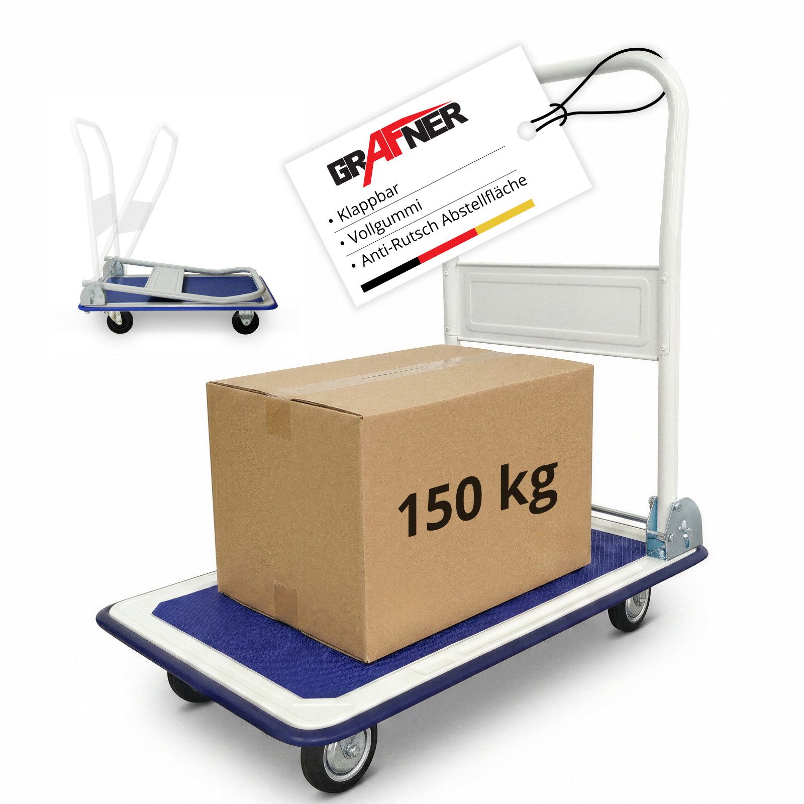 Grafner Transportwagen Grafner® Plattformwagen klappbar Tragkraft 150kg Transportkarre, klappbarer Handgriff, je 2 Block- und Drehrollen