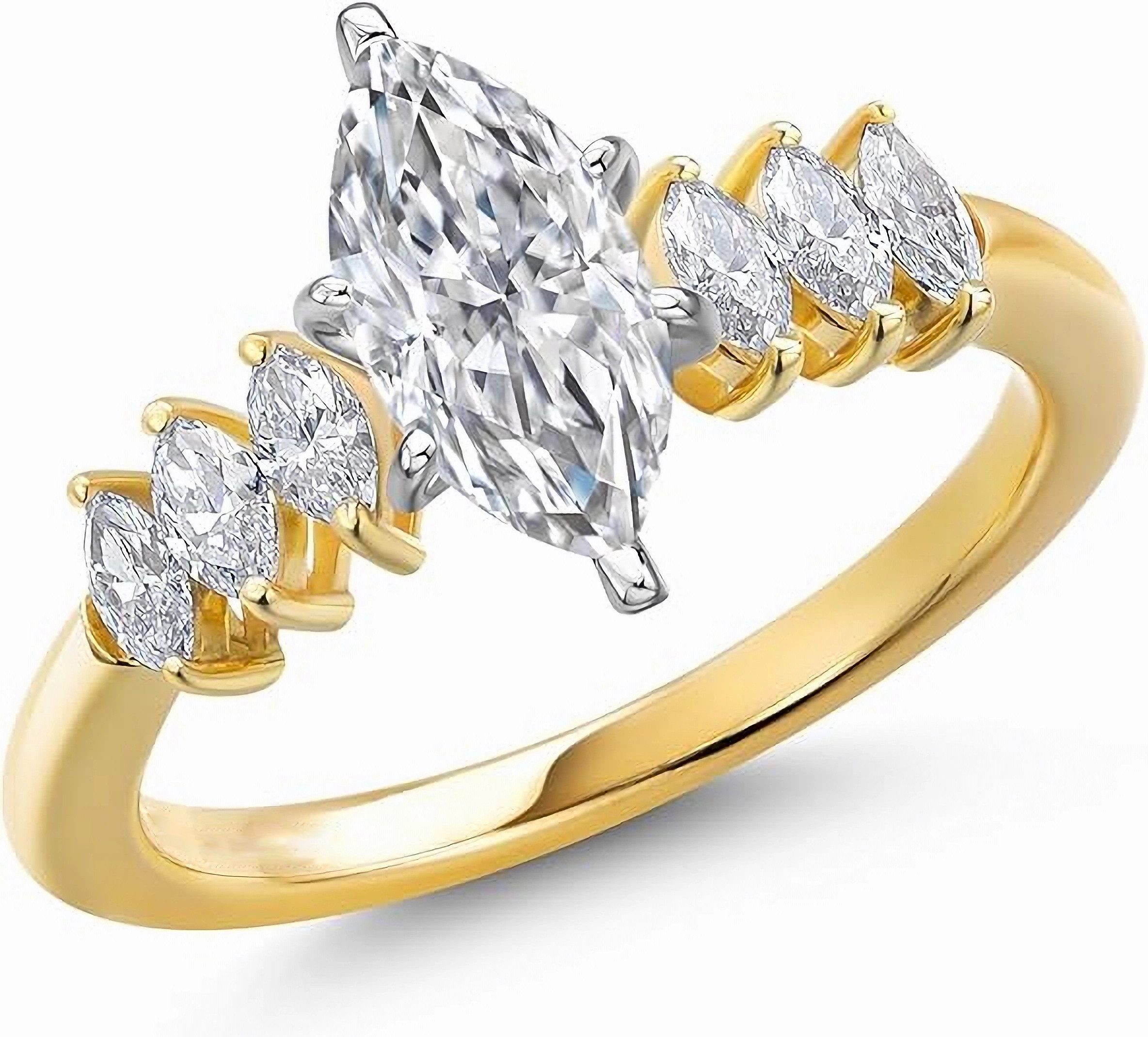 Jumpeak Verlobungsring 585 Gelbgold, 2 ct Diamantring mit Pferdeaugenschliff für Damen, D vs1. Mit IGI-Zertifikat, Geschenk zum Jahrestag.