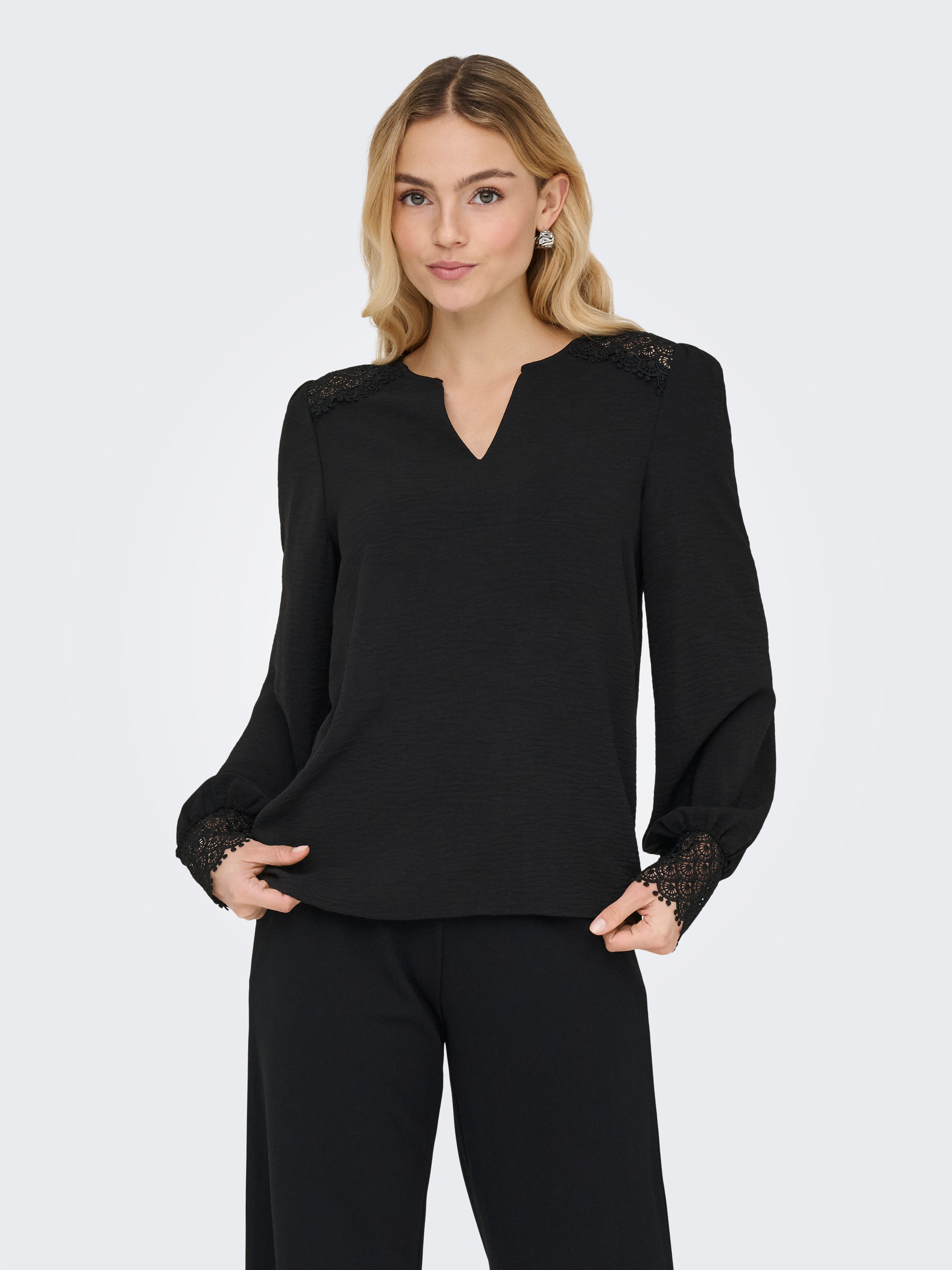 ONLY Langarmbluse ONLCERENA METTE L/S LACE VNECK TOP WVN Kunstfaser, regular fit, V-Ausschnitt – Bild 2 von 5